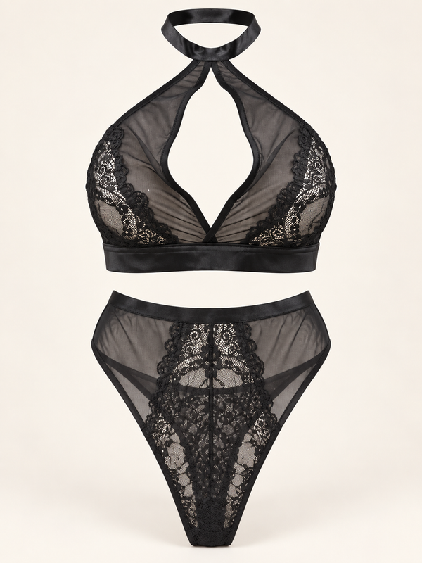 Dantel Detaylı Bralet Takımı + Siyah Jartiyer Çorabı