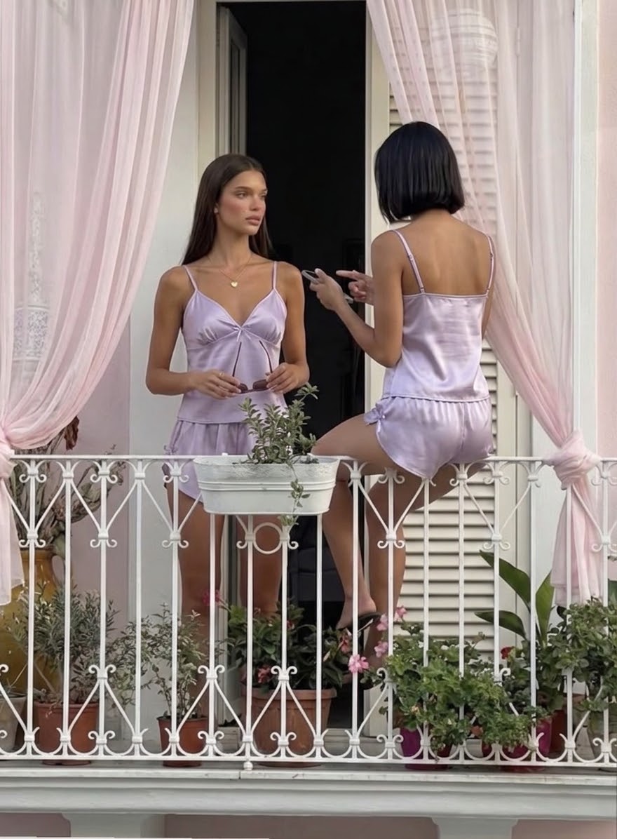 Lila Saten Şortlu Pijama Takımı