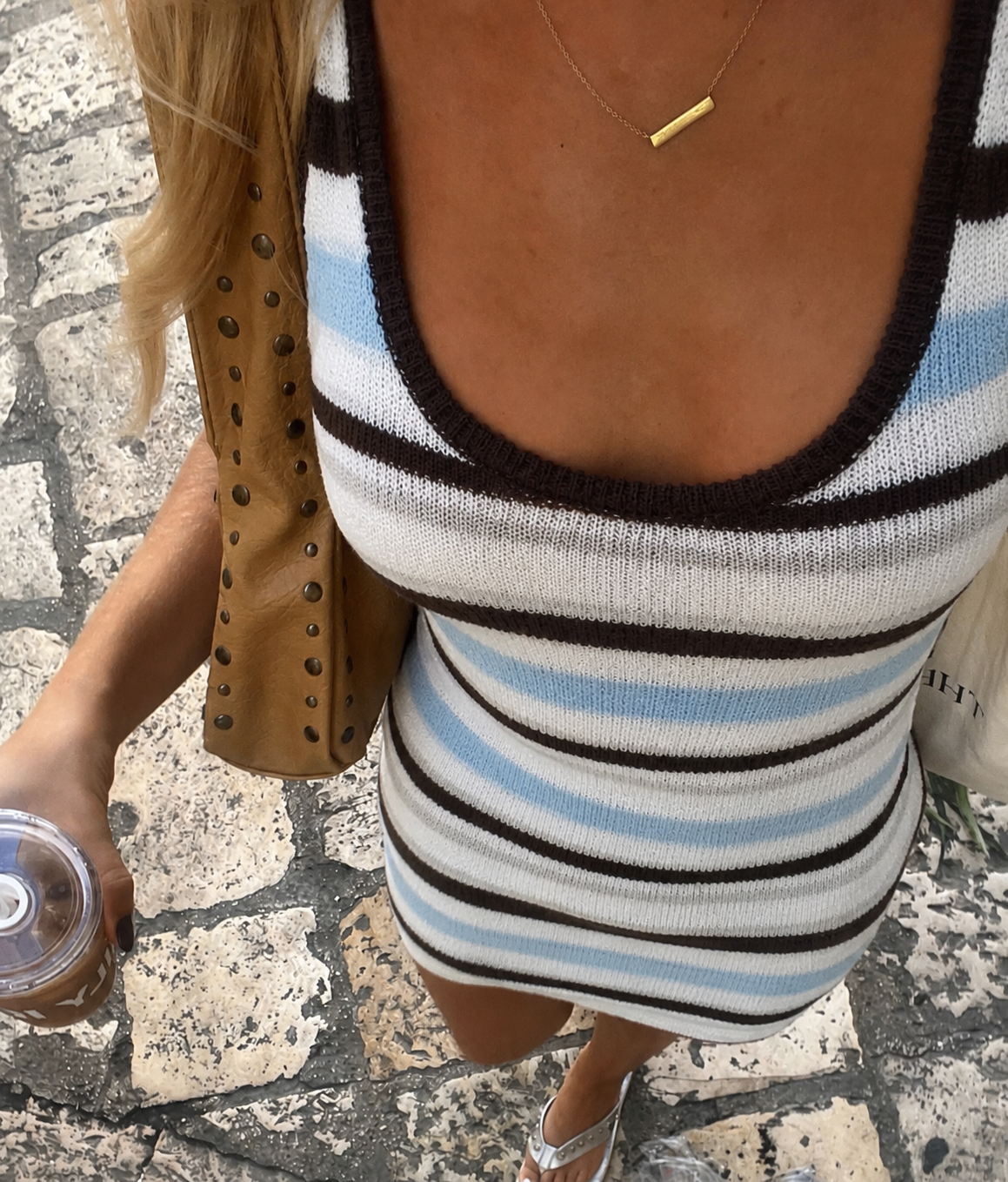 Soleil Knit Dress - Mavi Çizgili Örgü Triko Elbise
