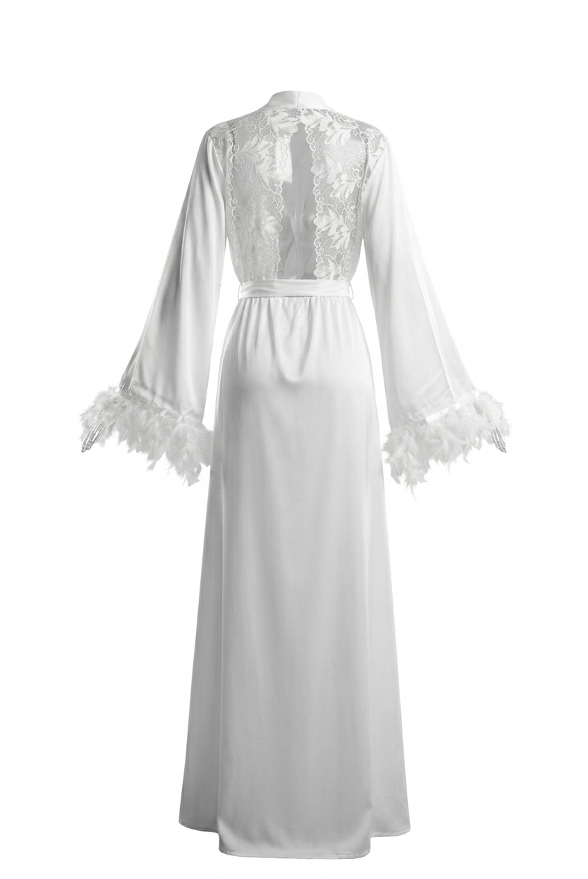 Élodie White Dantel & Tüy Detaylı Saten Sabahlık
