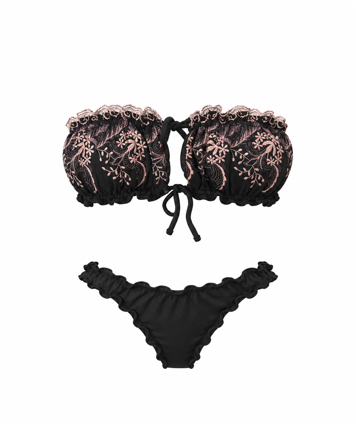 Straplez Nakış Detaylı Bikini Seti