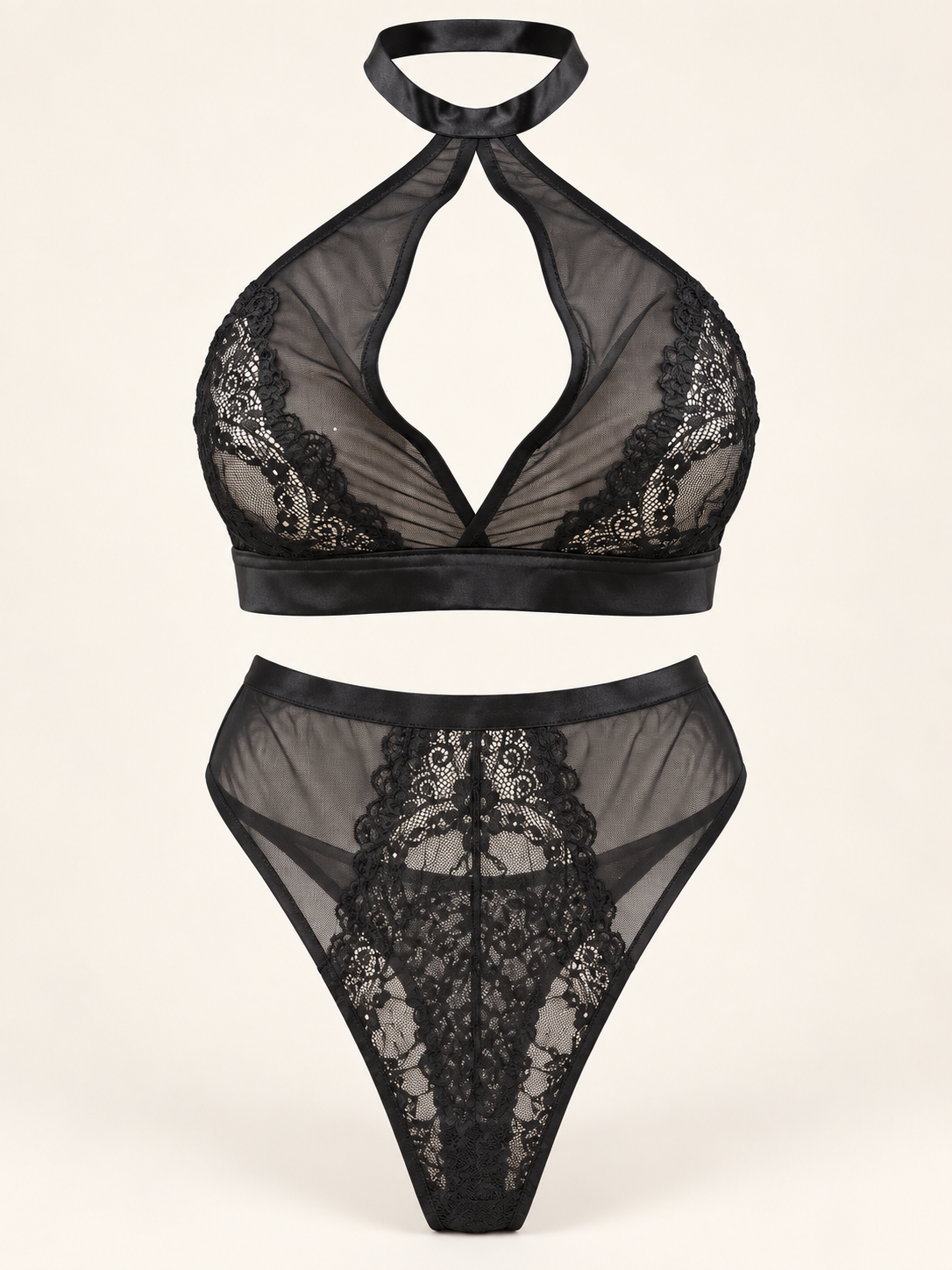 Dantel Detaylı Bralet Takımı + Siyah Jartiyer Çorabı