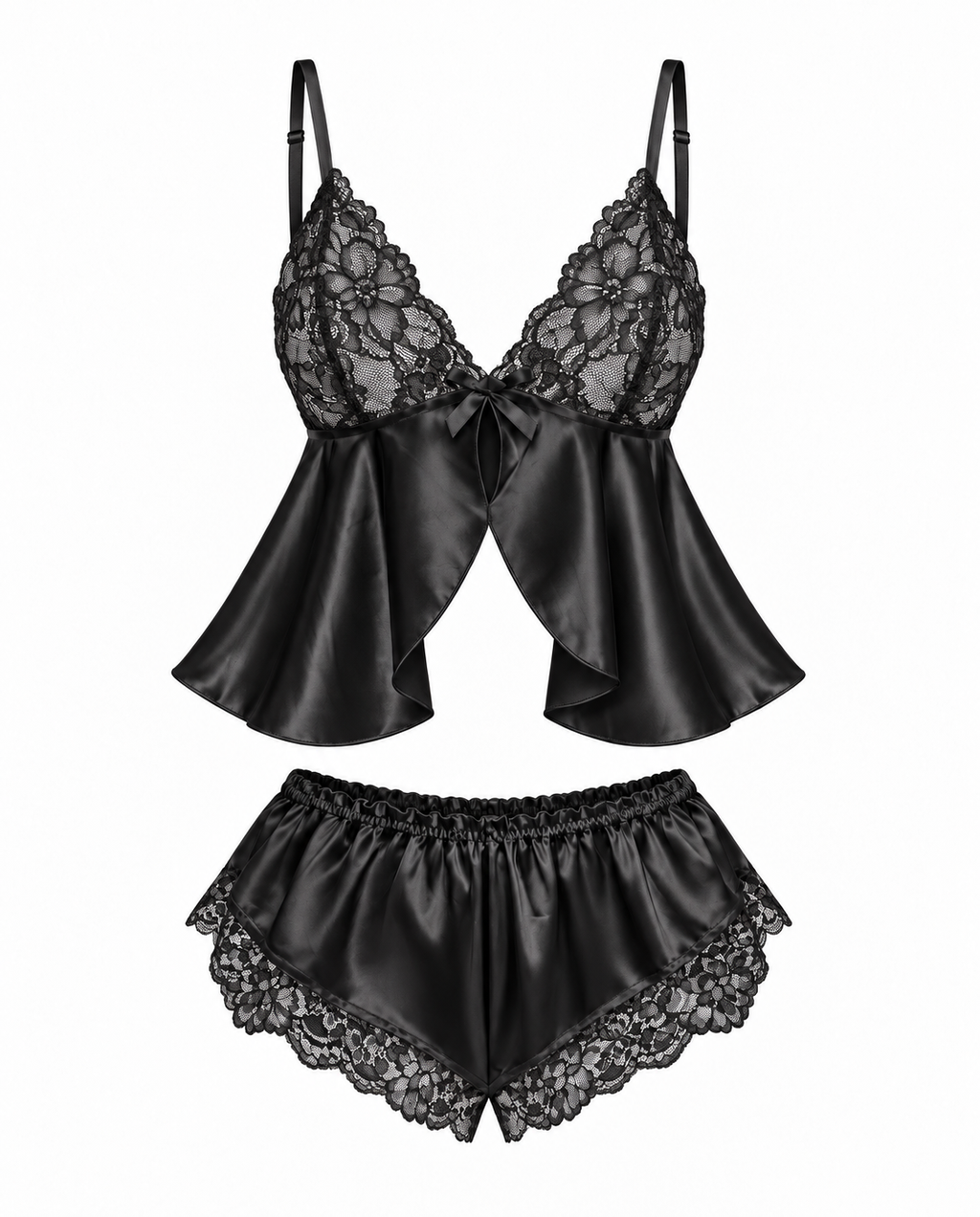 Fleur de Minuit Dantelli Saten Şort Takımı