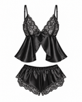Fleur de Minuit Dantelli Saten Şort Takımı