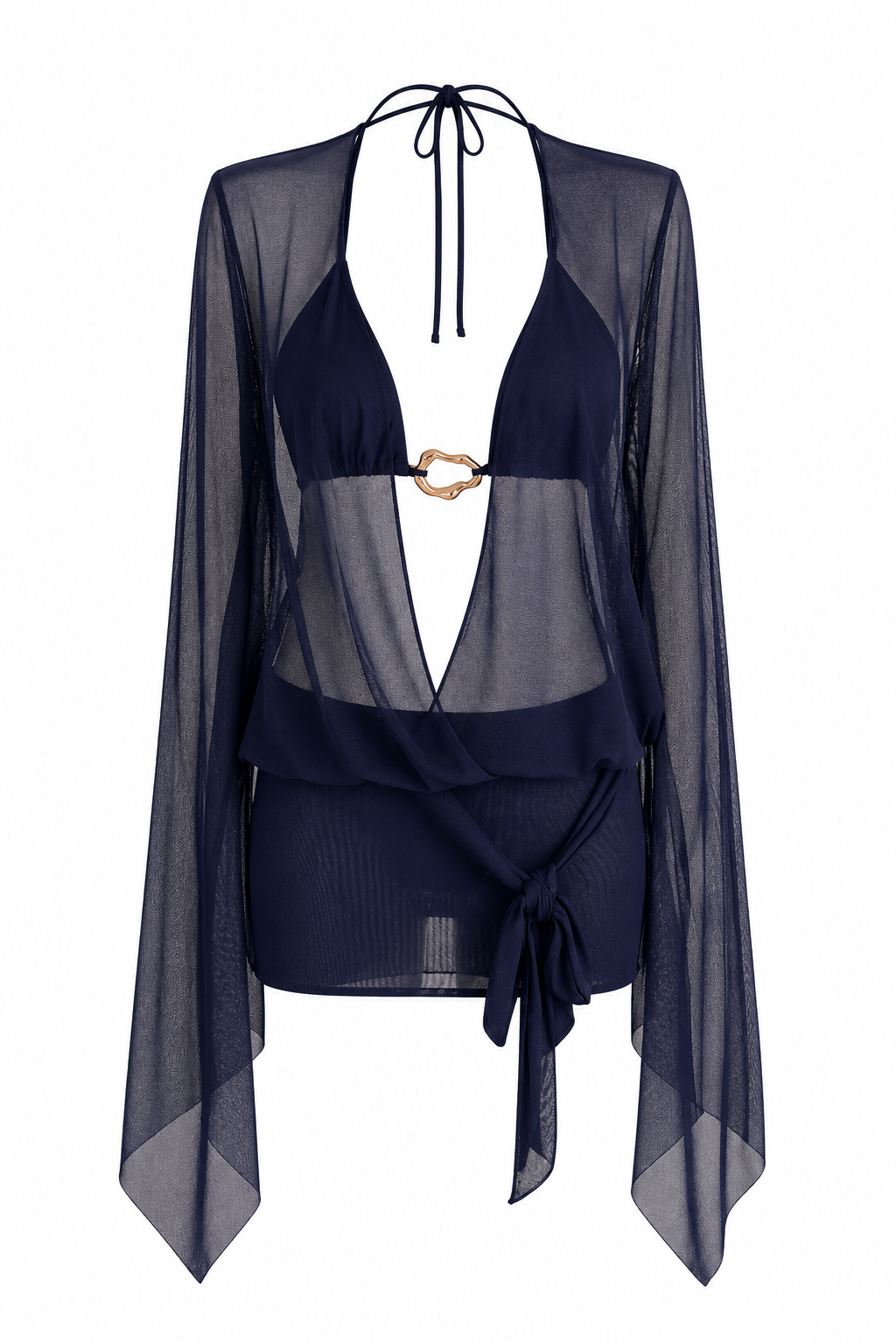 L’Or Noir Veil - Midnight Navy Gece Mavisi Transparan Mini Pareo