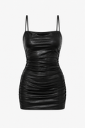 Nuit Éternelle Deri Görünümlü Mini Dress