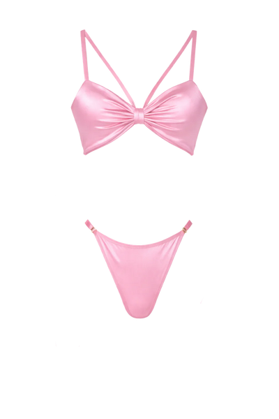 Pembe Saten Kurdale Bralet Takımı