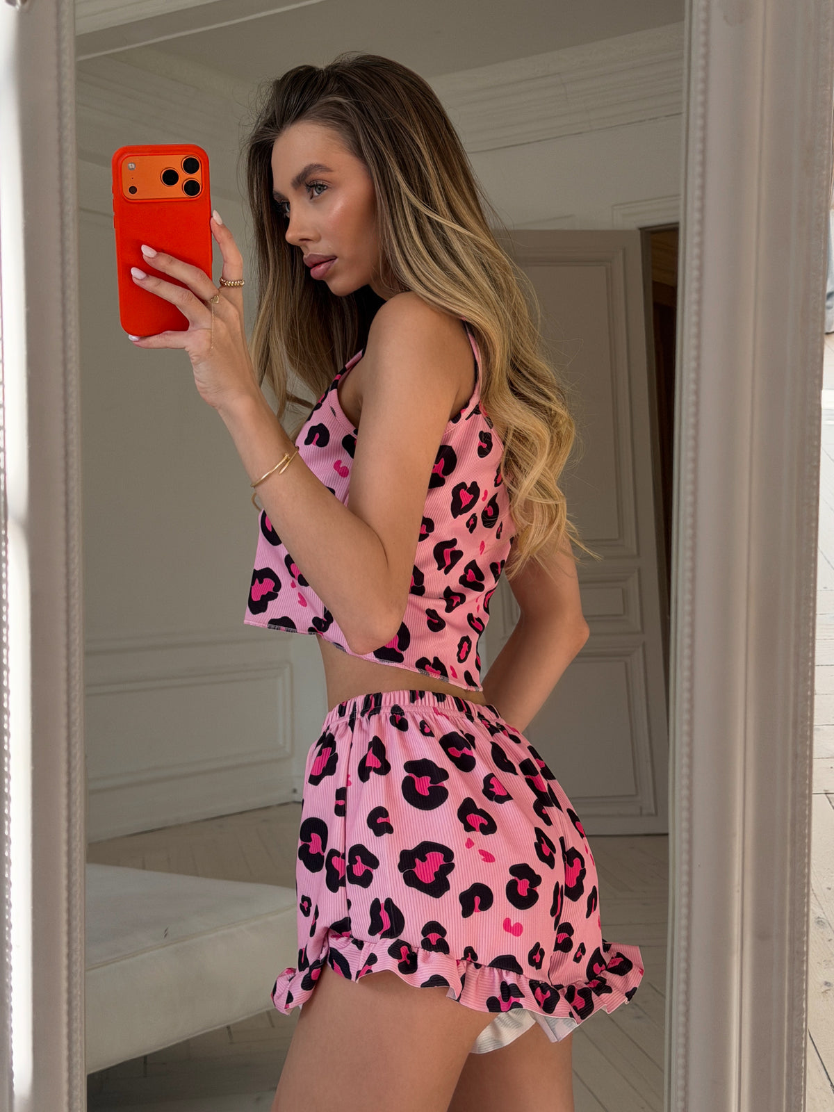 Pembe Leopar Desenli Mini Pijama Takımı