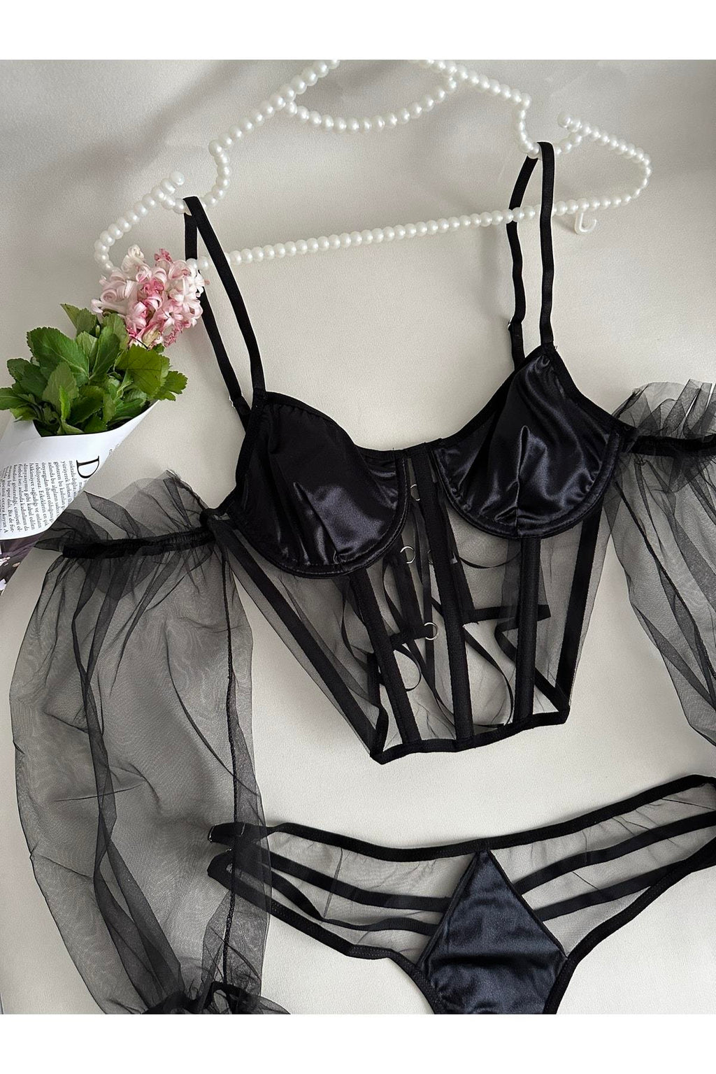 Adela Black Bustier Set