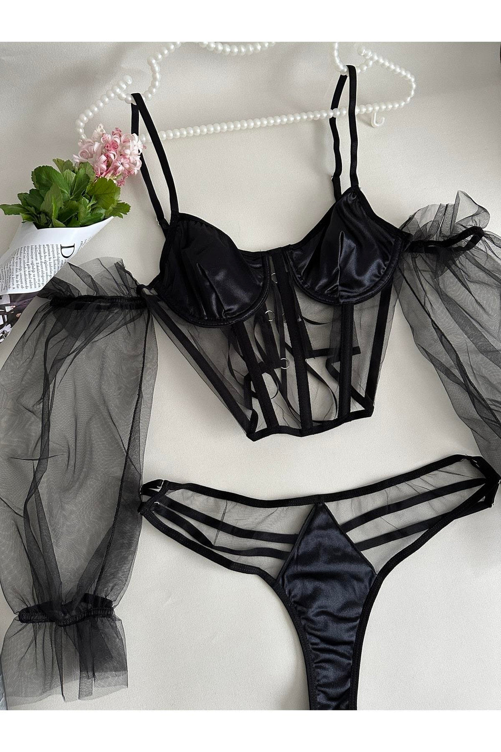 Adela Black Bustier Set