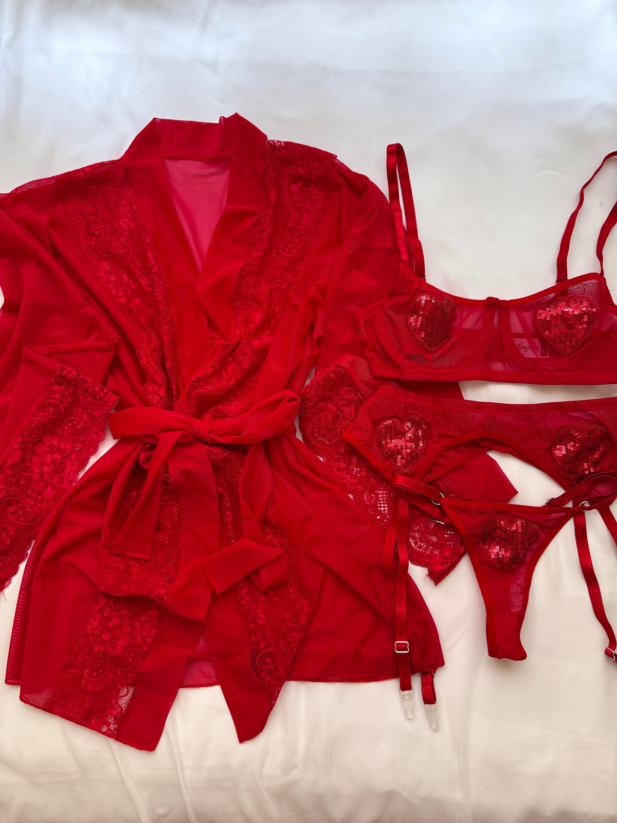 Aida Red Tulle Robe & Garter Set
