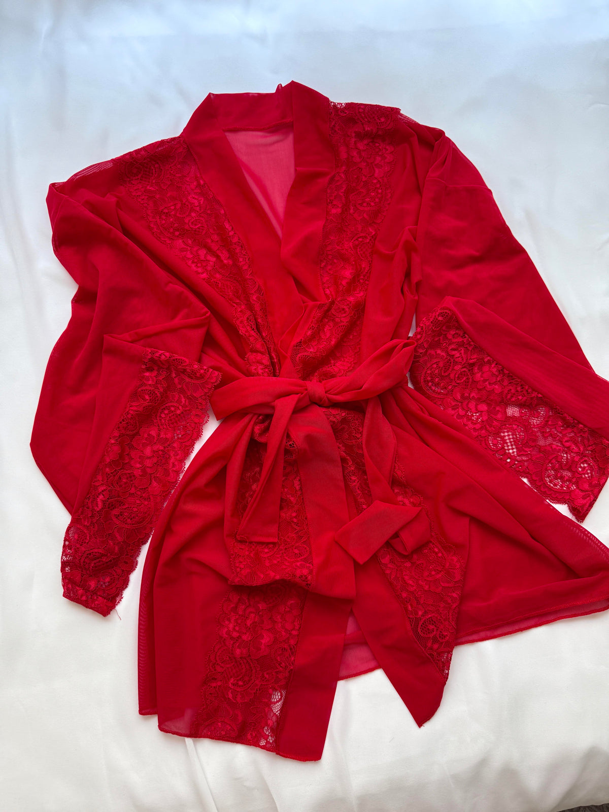 Aida Red Tulle Robe & Garter Set