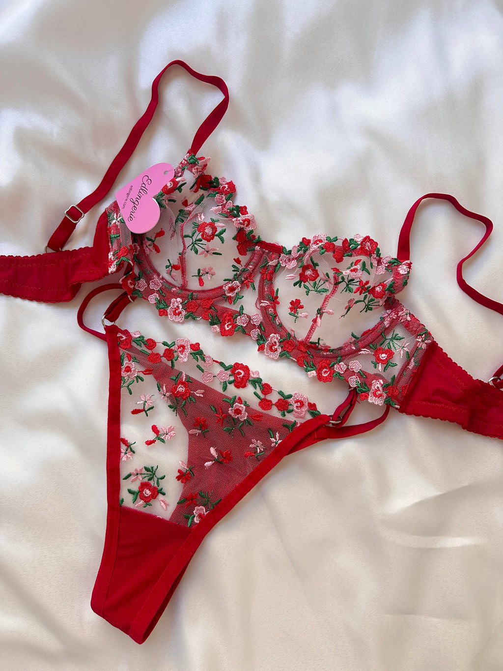 Amelie Kırmızı Çiçek Detaylı Bralet Takımı