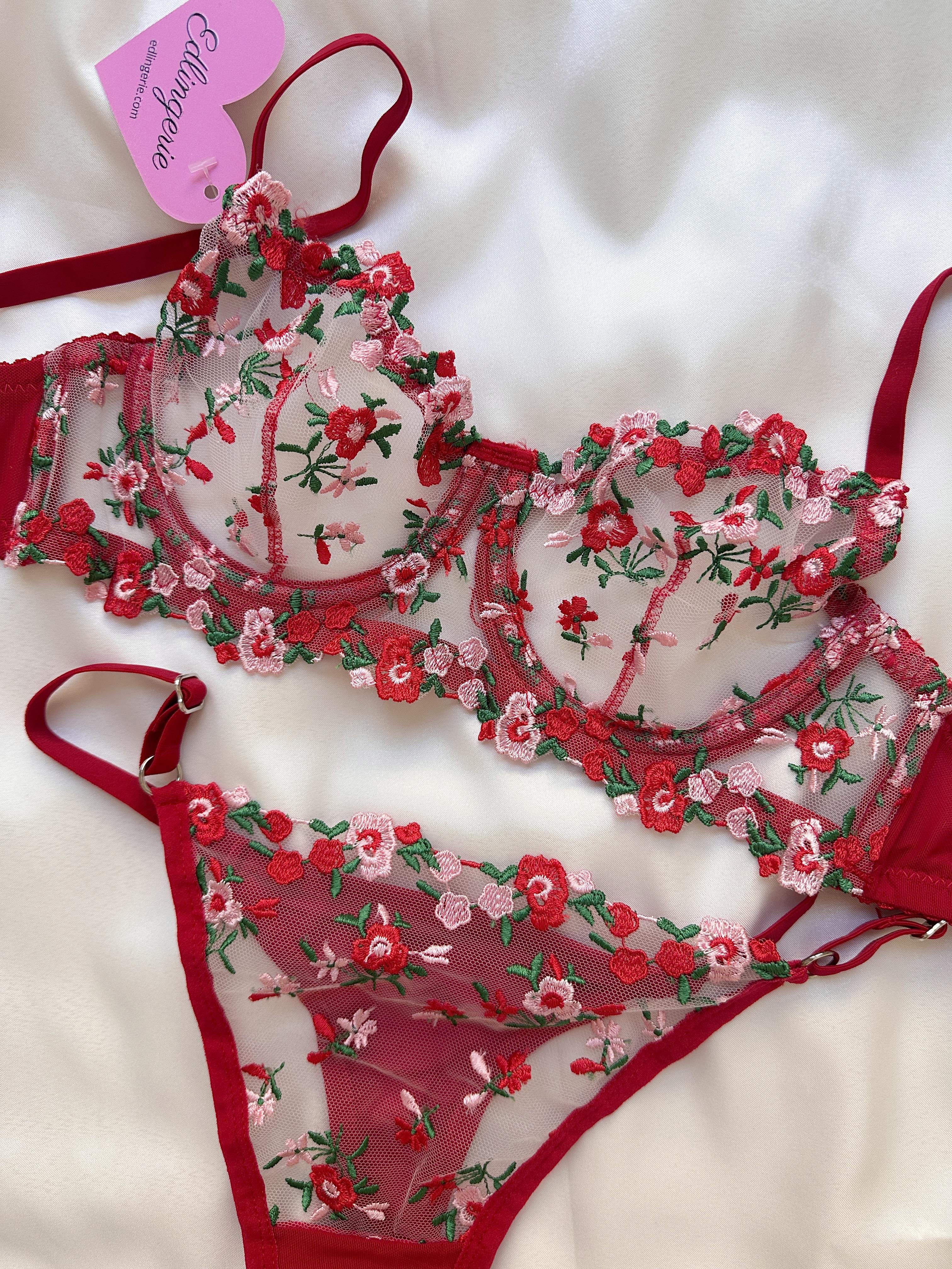 Amelie Kırmızı Çiçek Detaylı Bralet Takımı