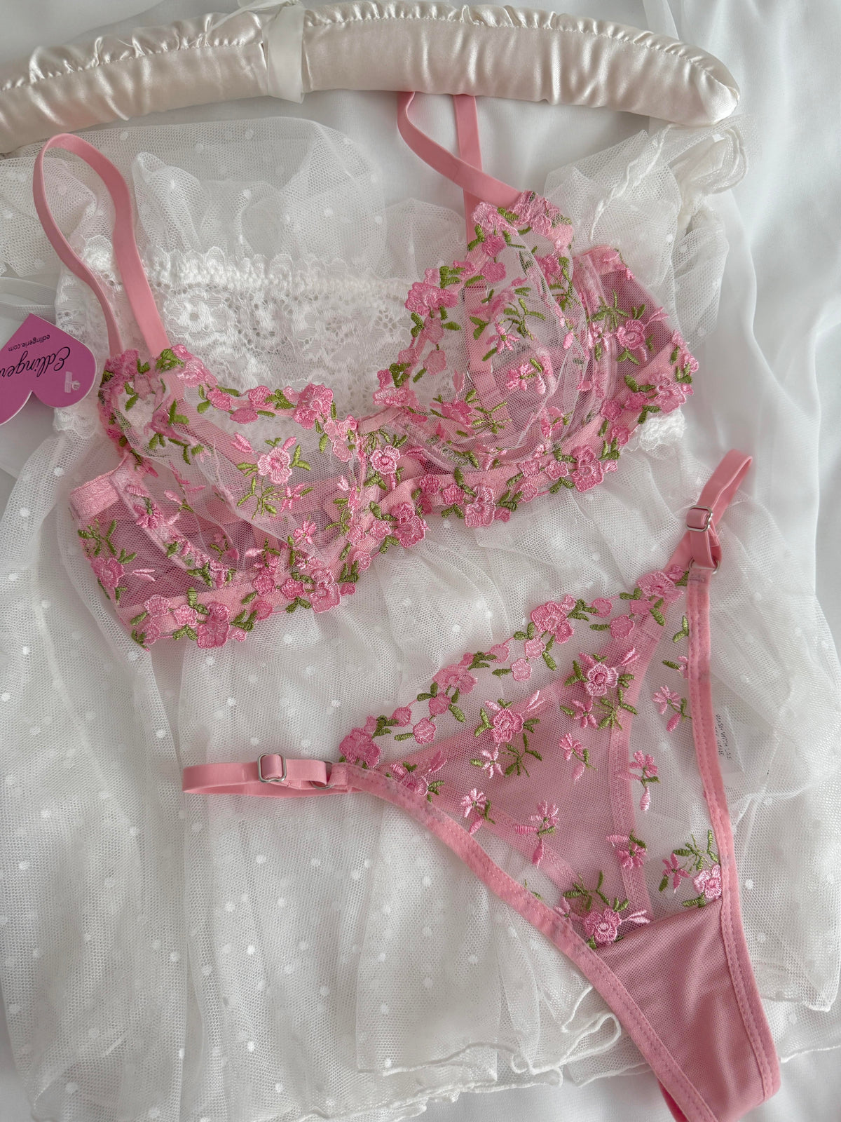 Amelie Pembe Çiçek Detaylı Bralet Takımı