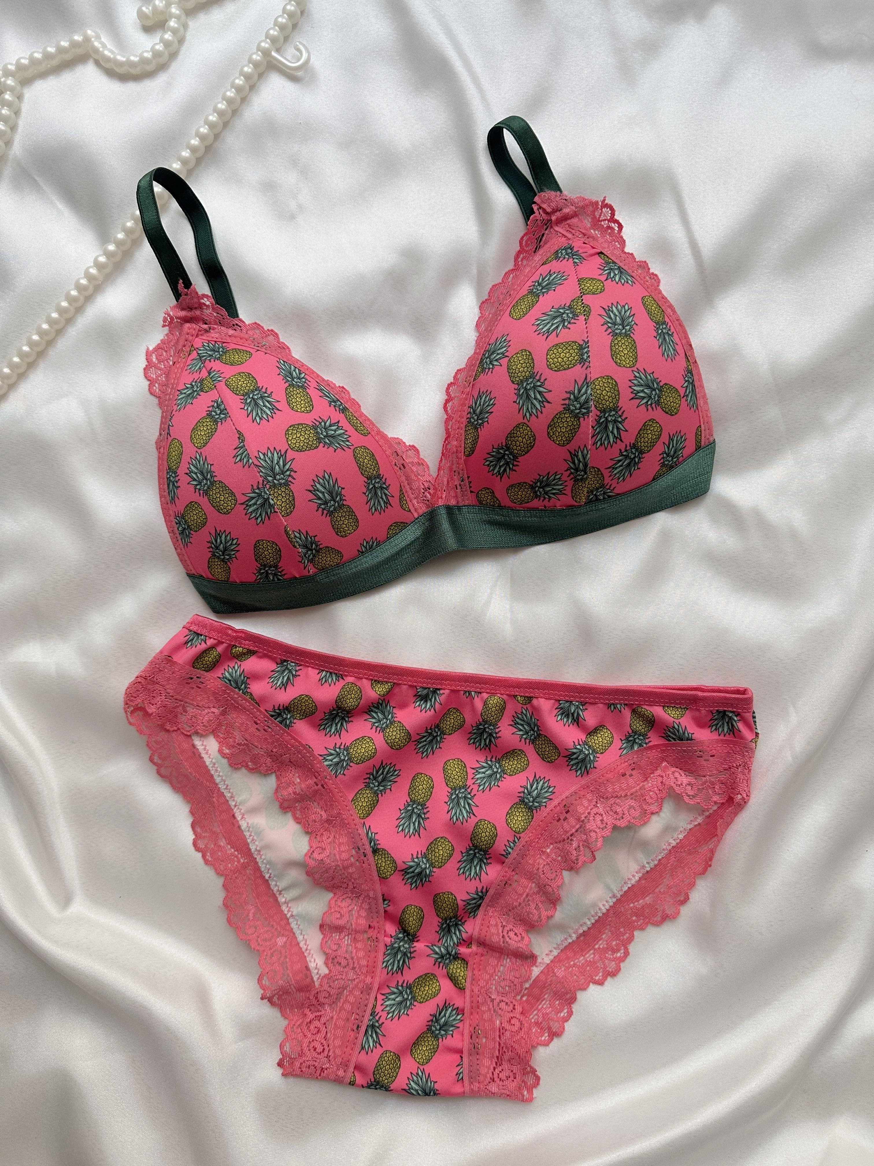 Ananas Desenli Pembe Bralet Takımı