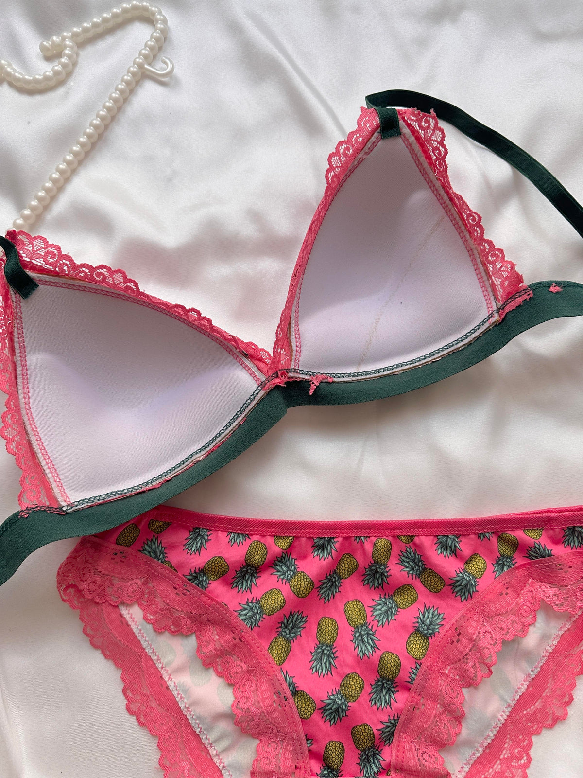 Pineapple Pattern Pink Bralette Set