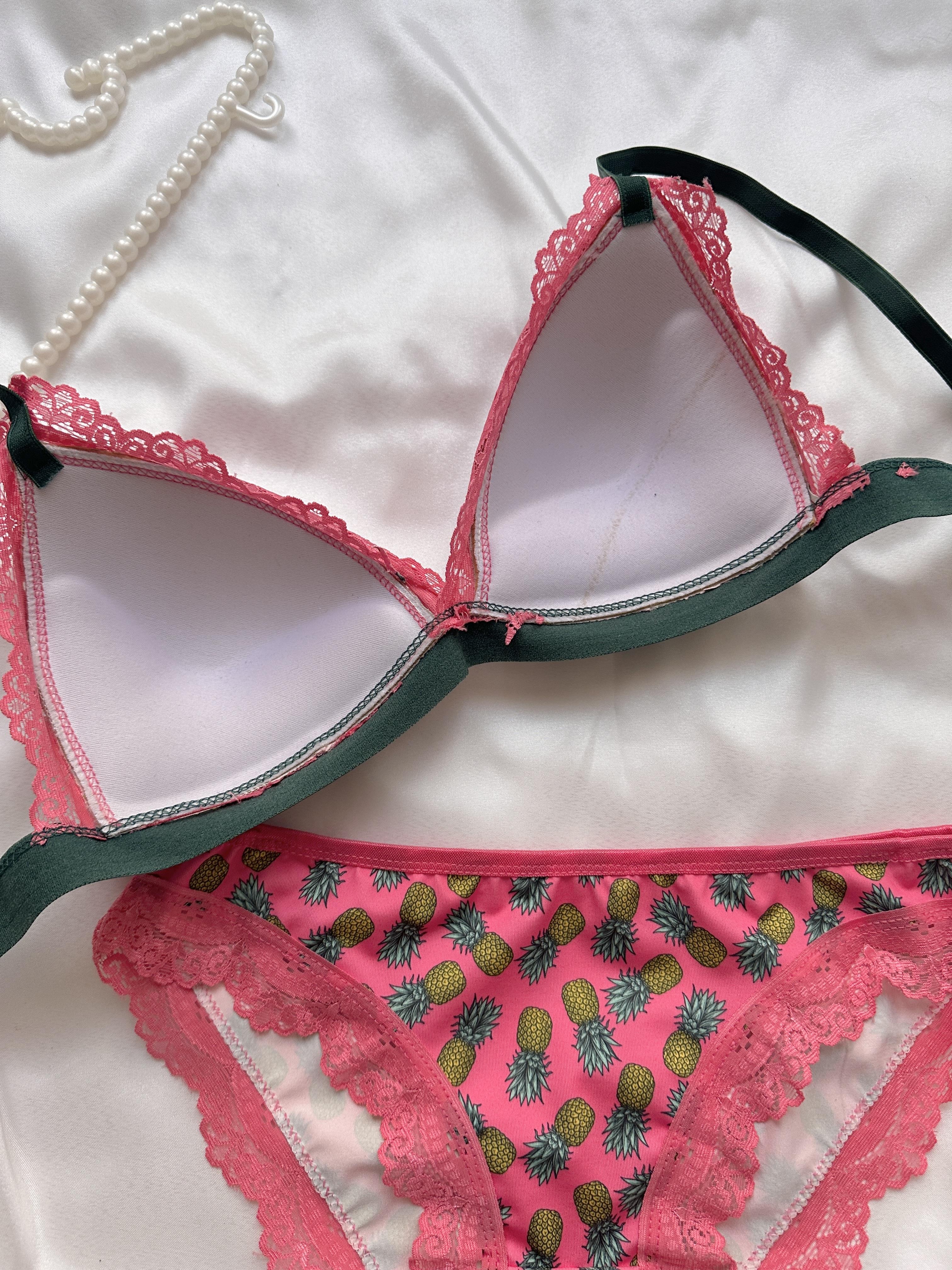 Ananas Desenli Pembe Bralet Takımı
