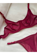 Underwired Tulle Bralette Set, Cherry Red