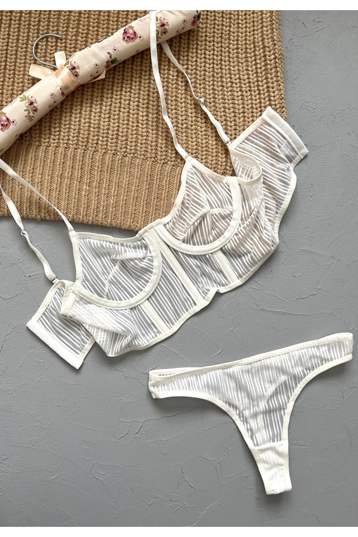 White Striped Bralette Set