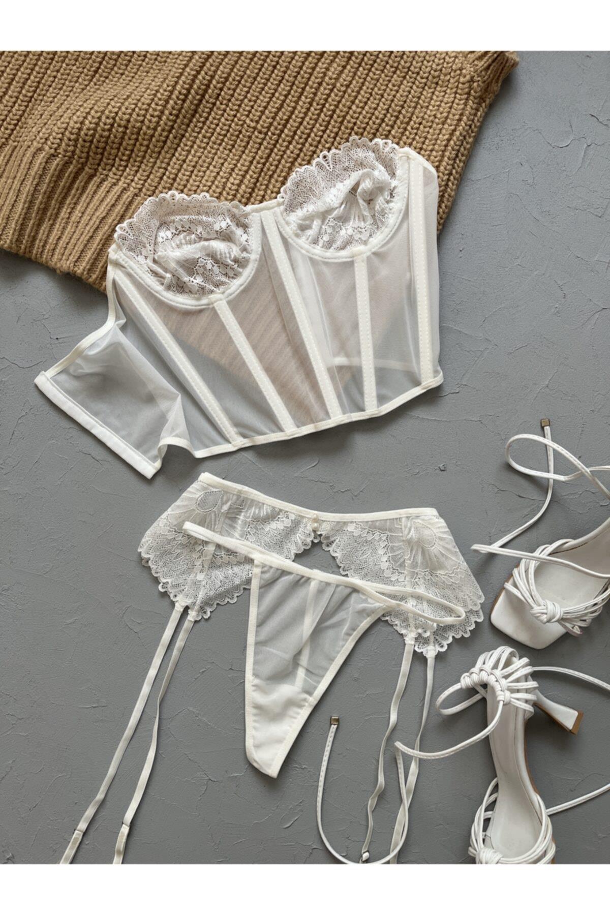 White Corset & Garter Set
