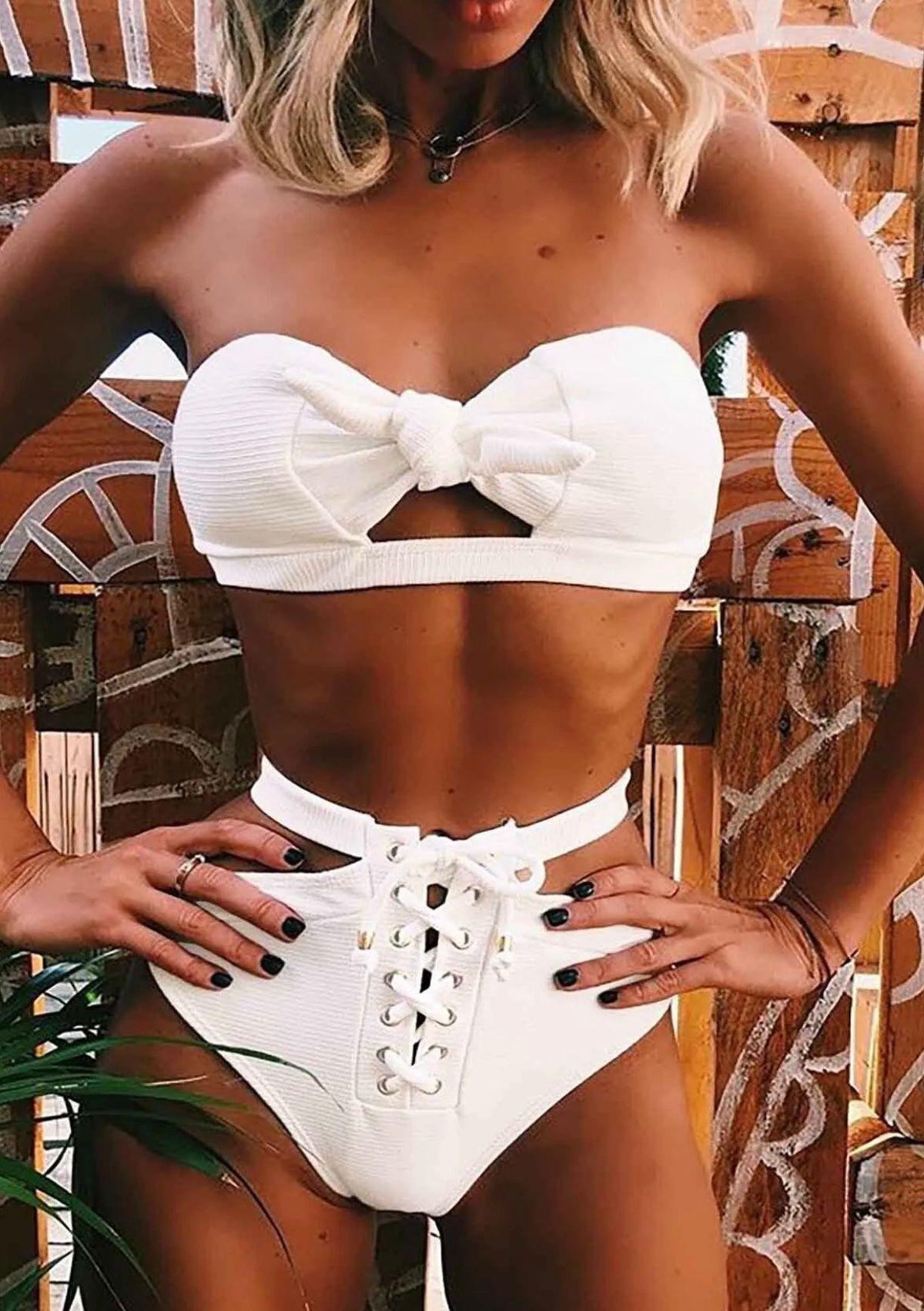 White Strapless High-Waisted Bikini Set