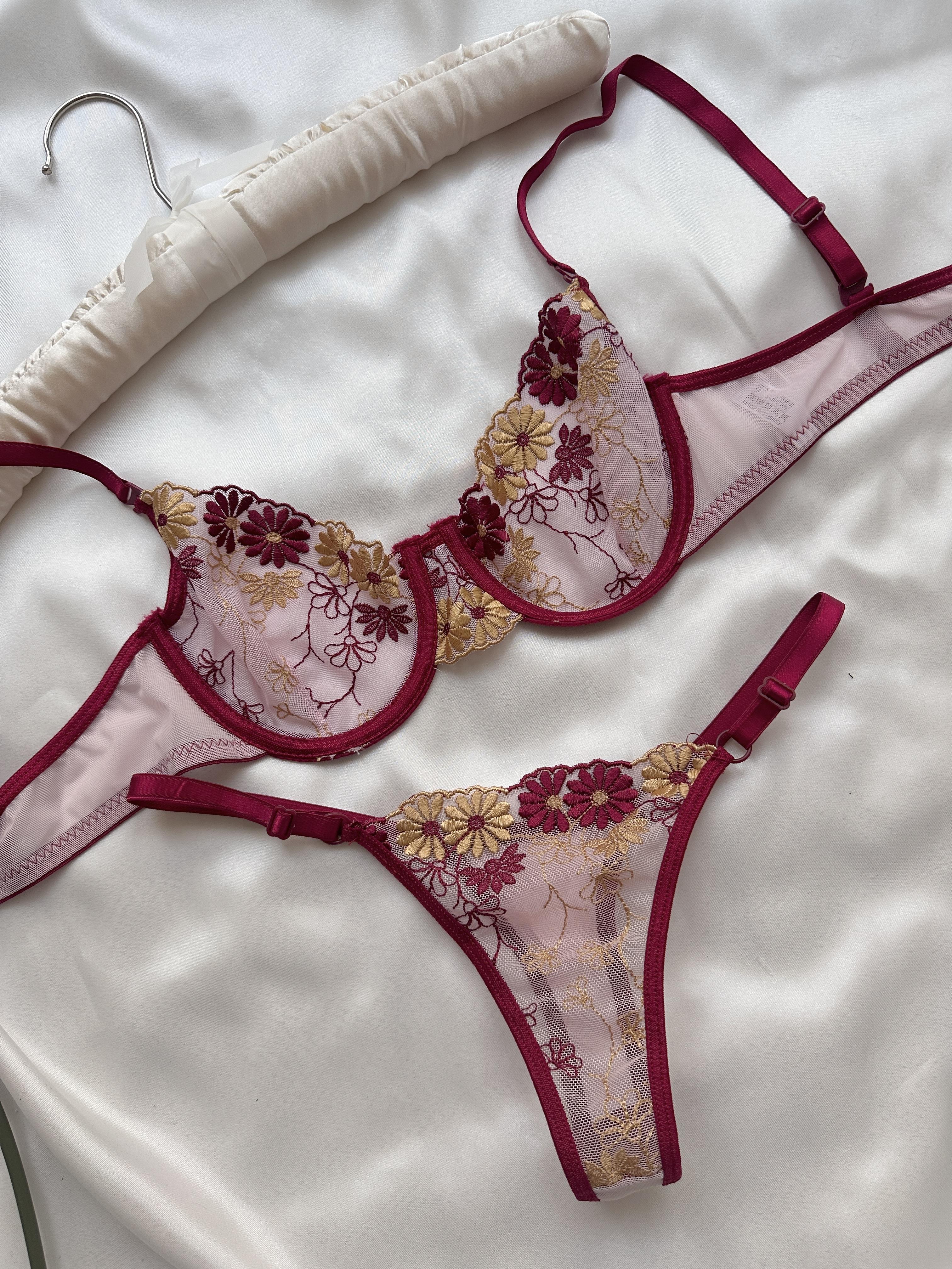Burgundy Underwired Bralette Set