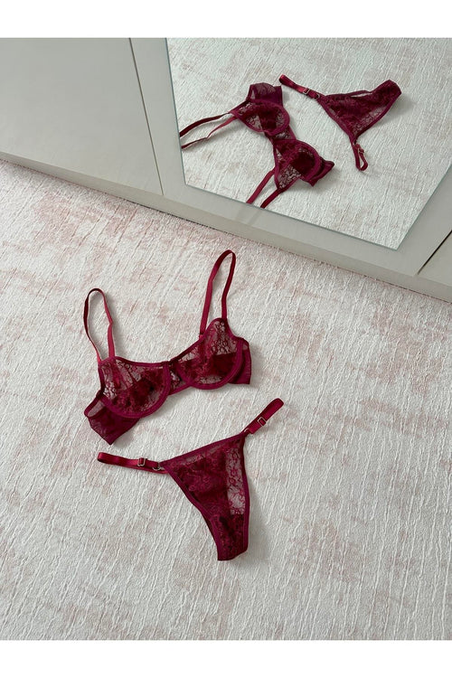 Bordo Balenli Bralet Takımı