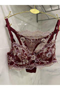 Burgundy Embroidered Underwired Bralette Set