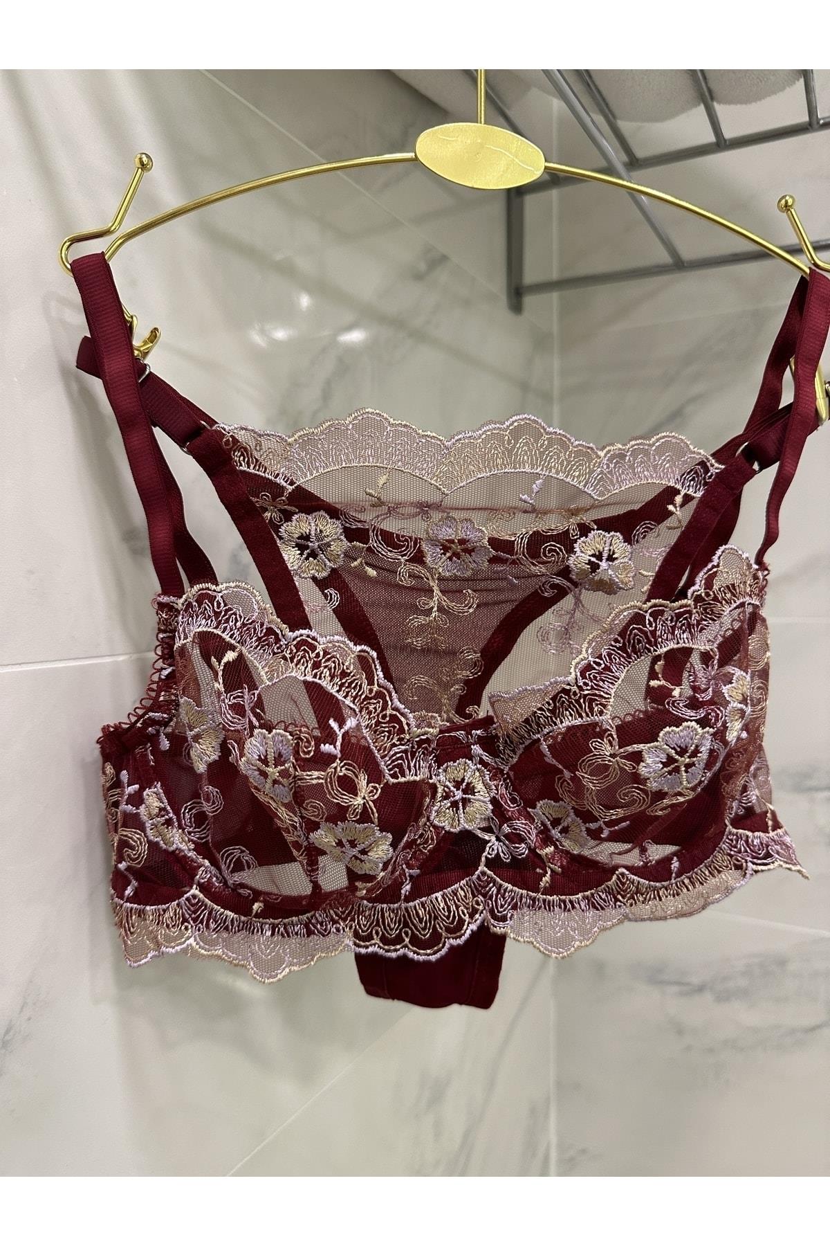 Bordo Brode Balenli Bralet Takımı