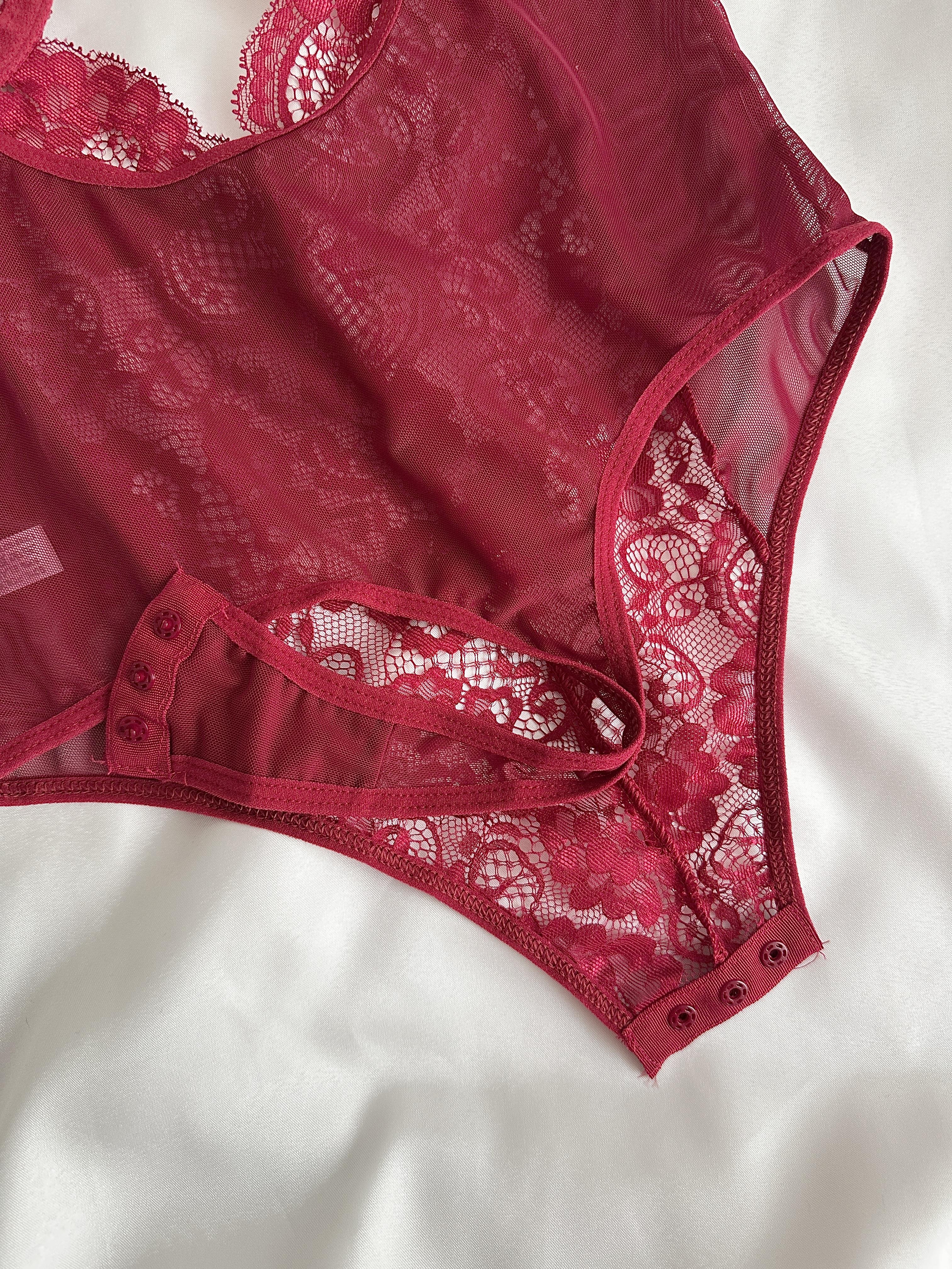 Bordo Dantel Bodysuit