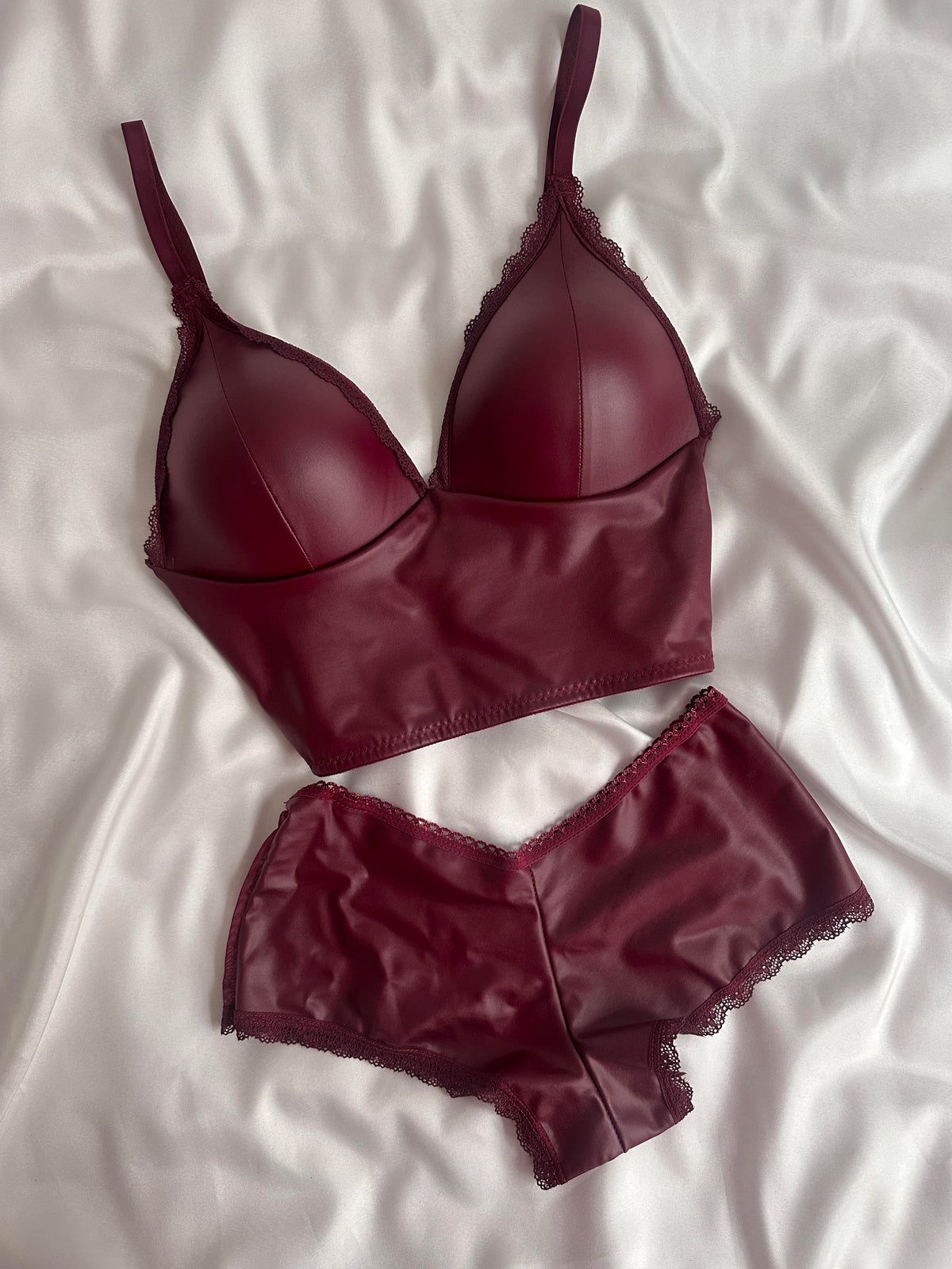 Bordo Deri Bralet Takımı