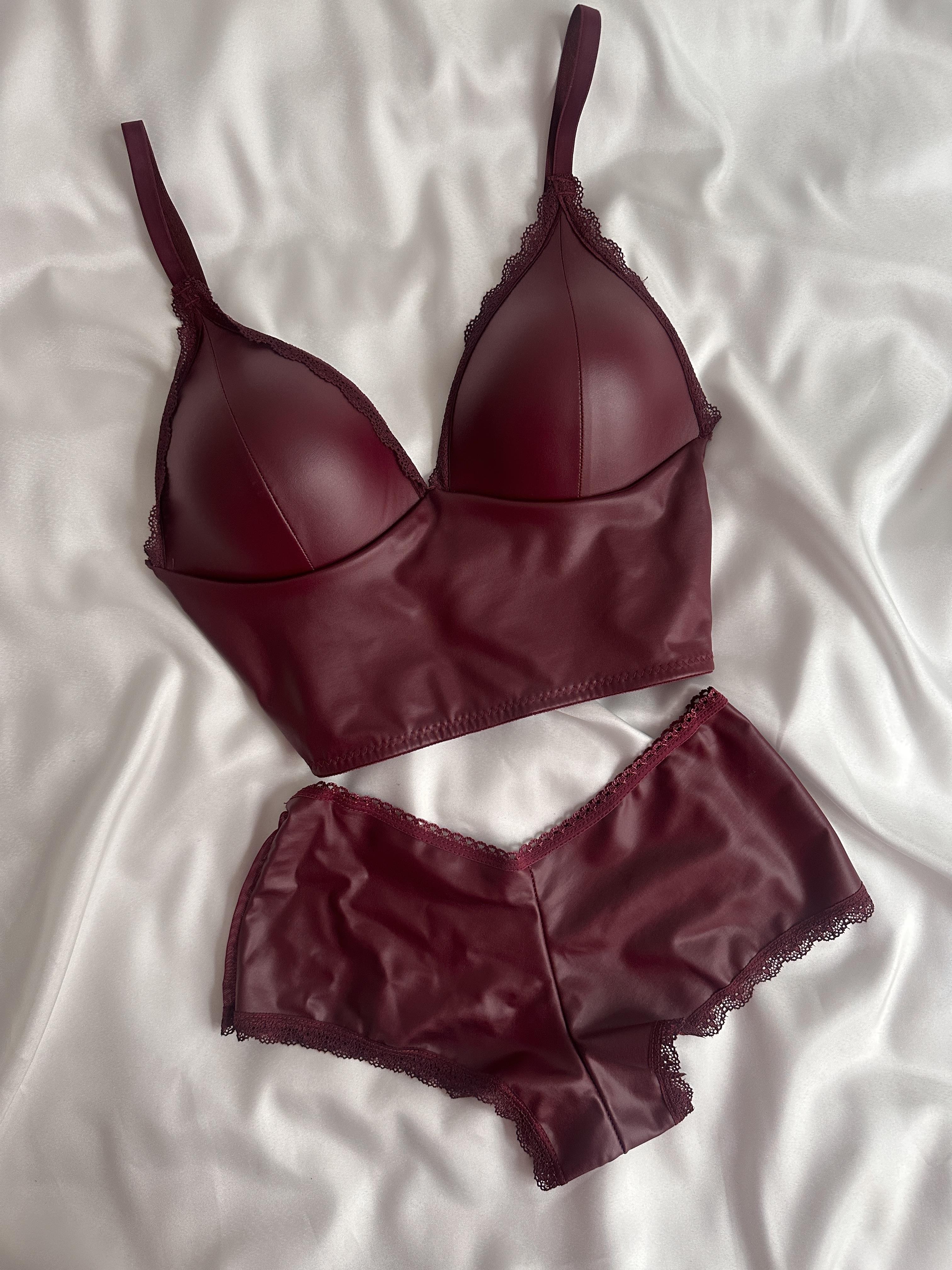 Burgundy Leather Bralette Set