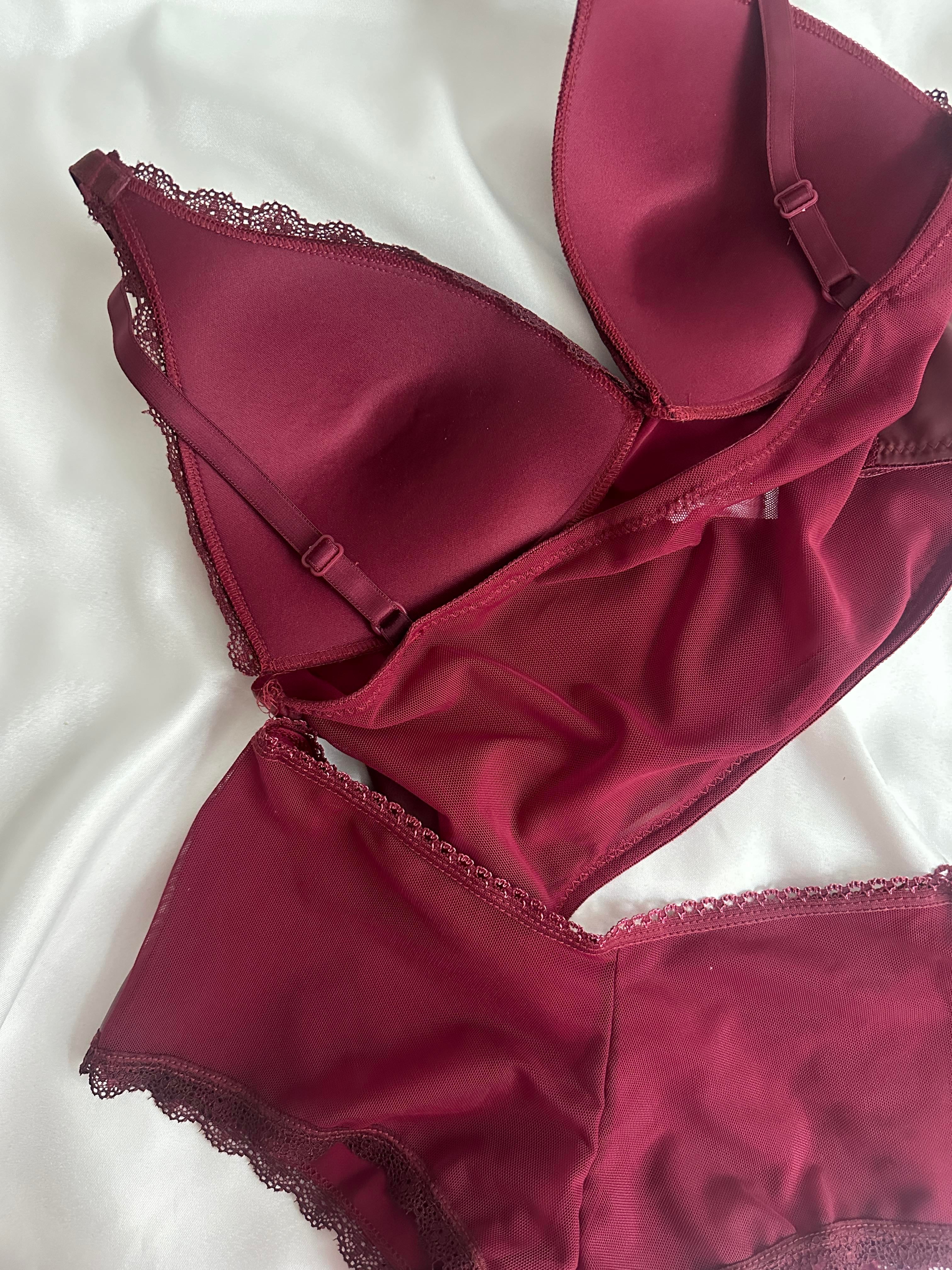 Burgundy Leather Bralette Set