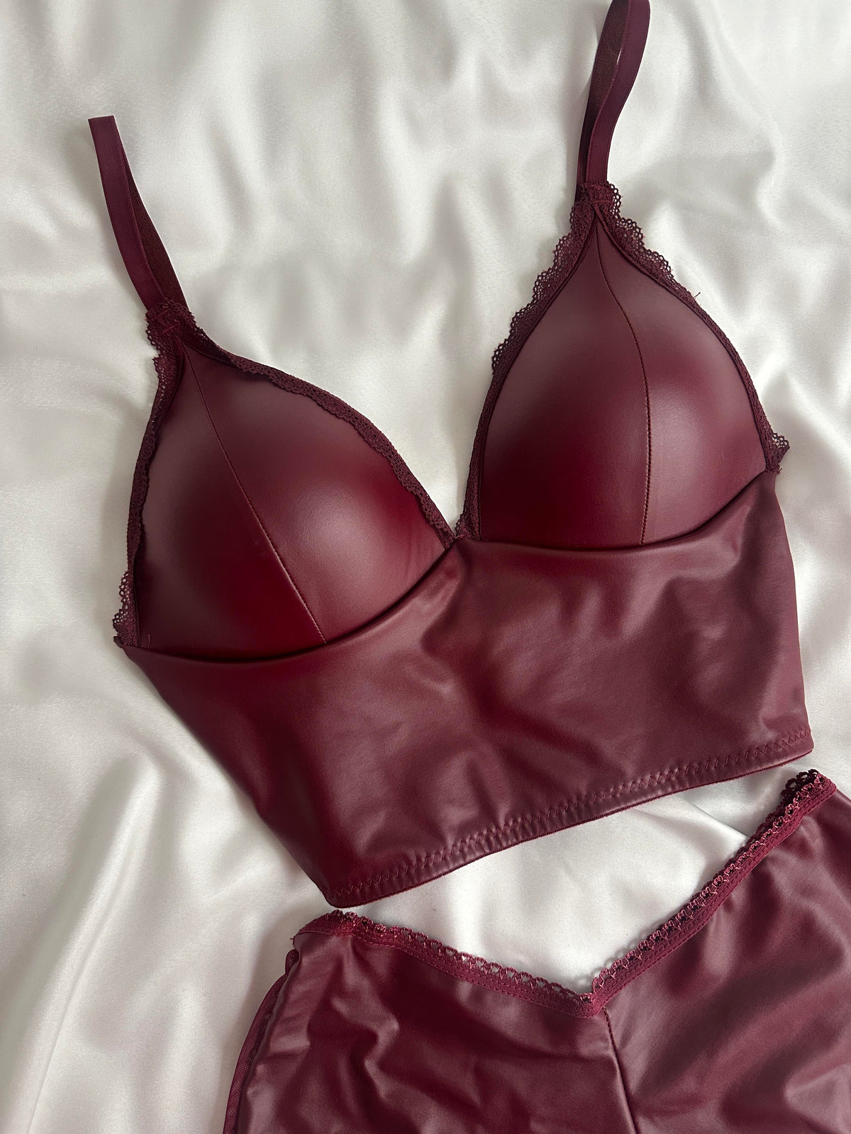 Bordo Deri Bralet Takımı