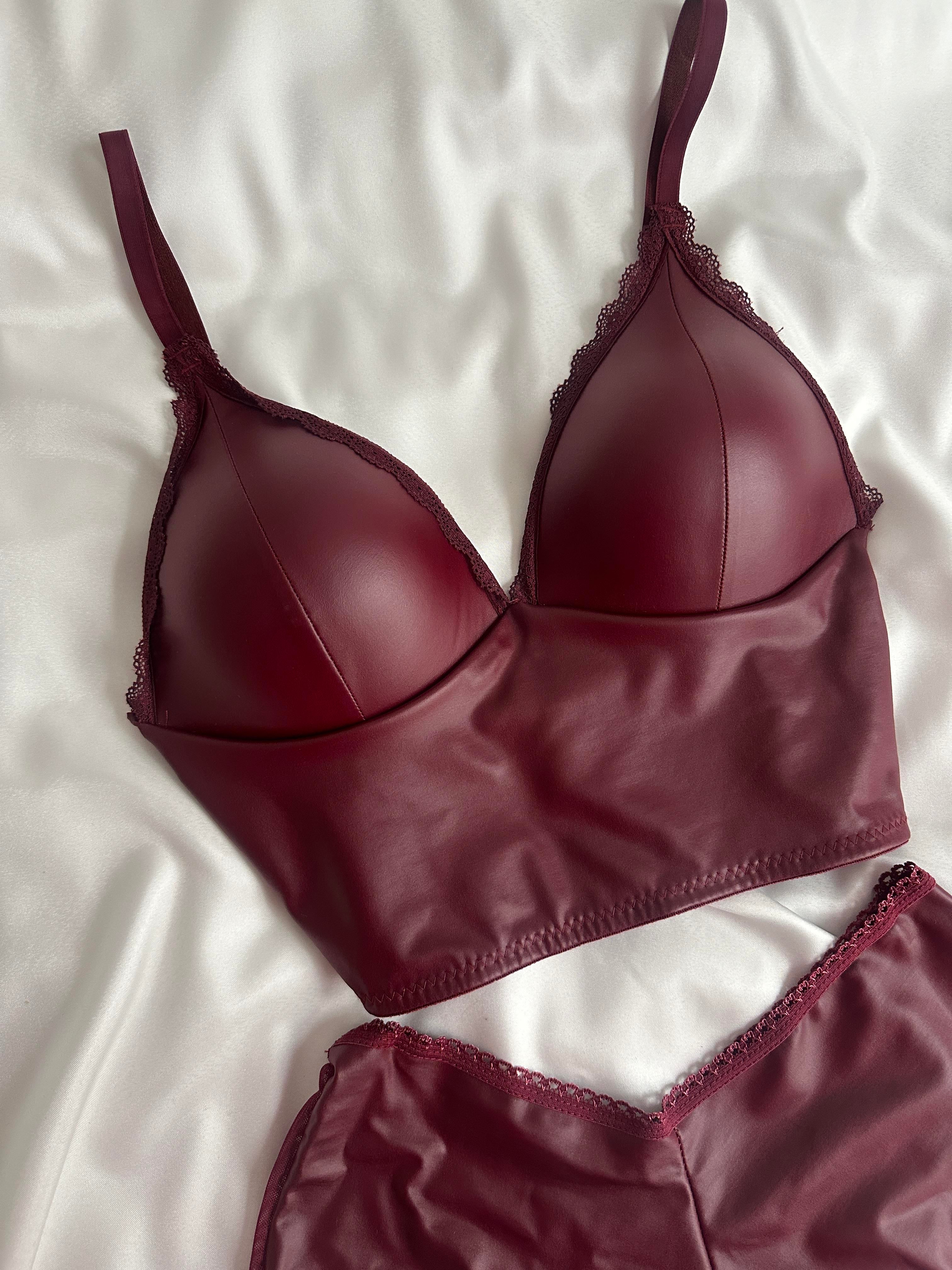 Burgundy Leather Bralette Set
