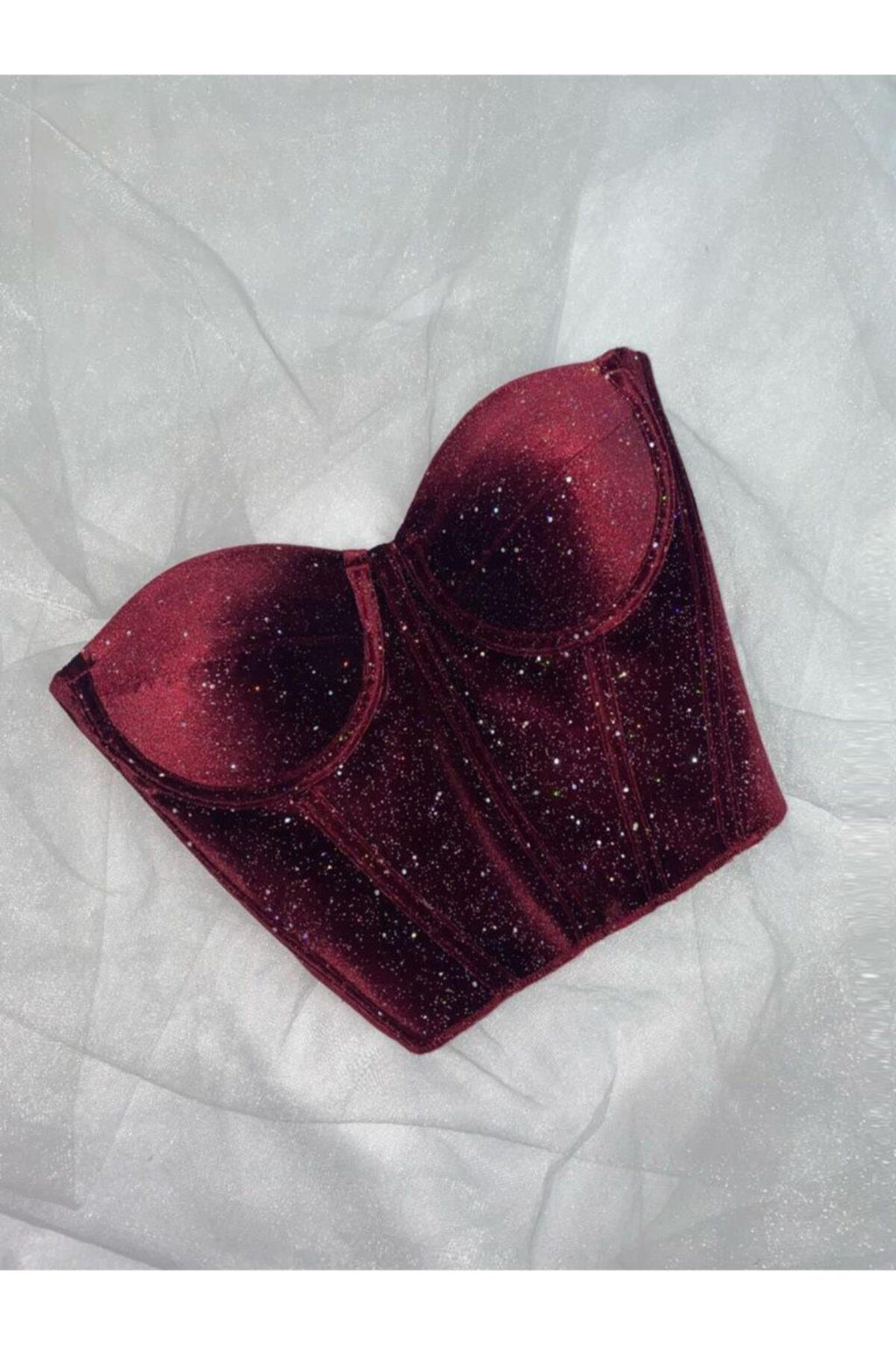 Bordo Yılbaşı Özel Parlak Vintage Korse Büstiyer