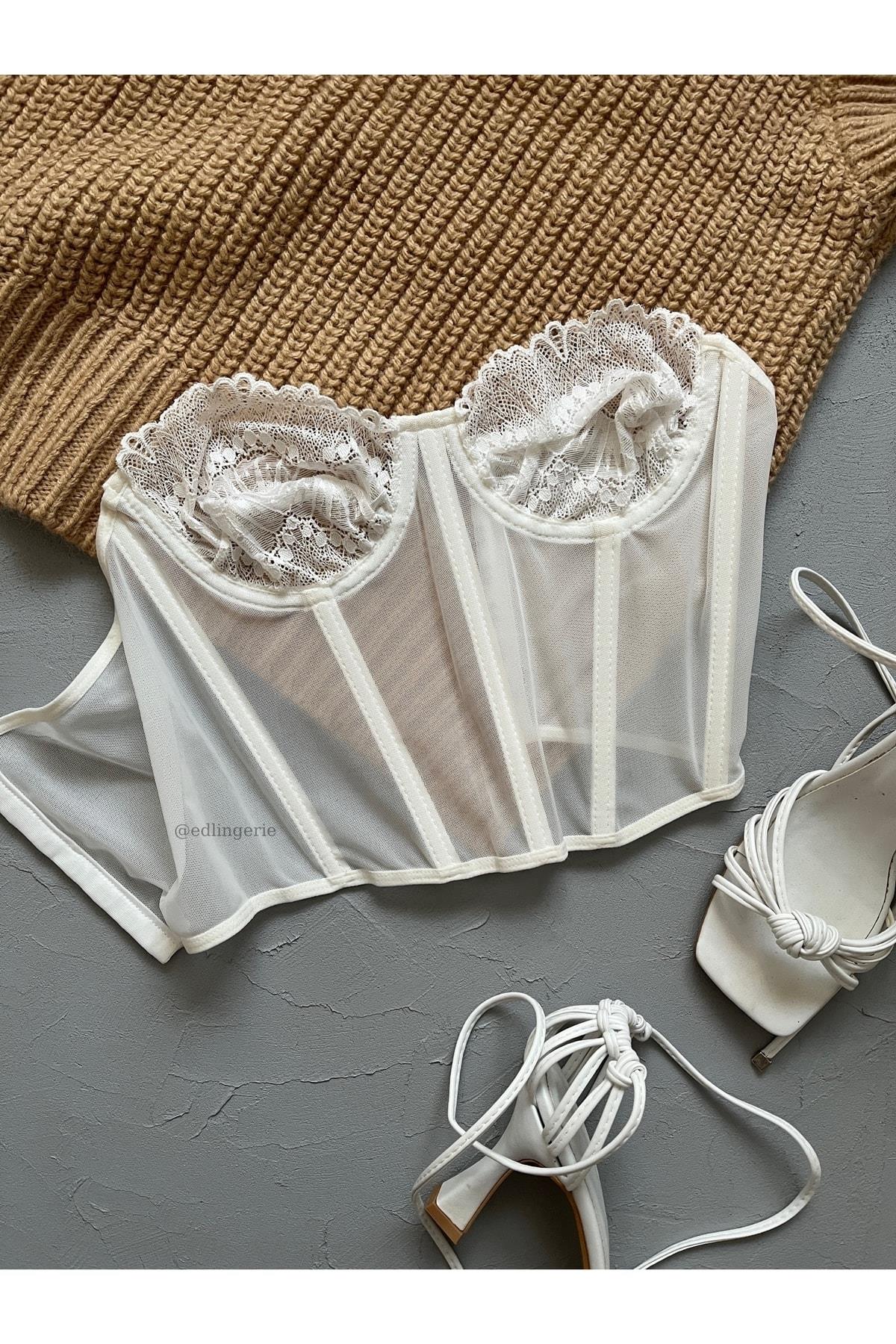 Camella White Lace Detail Underwired Vintage Corset