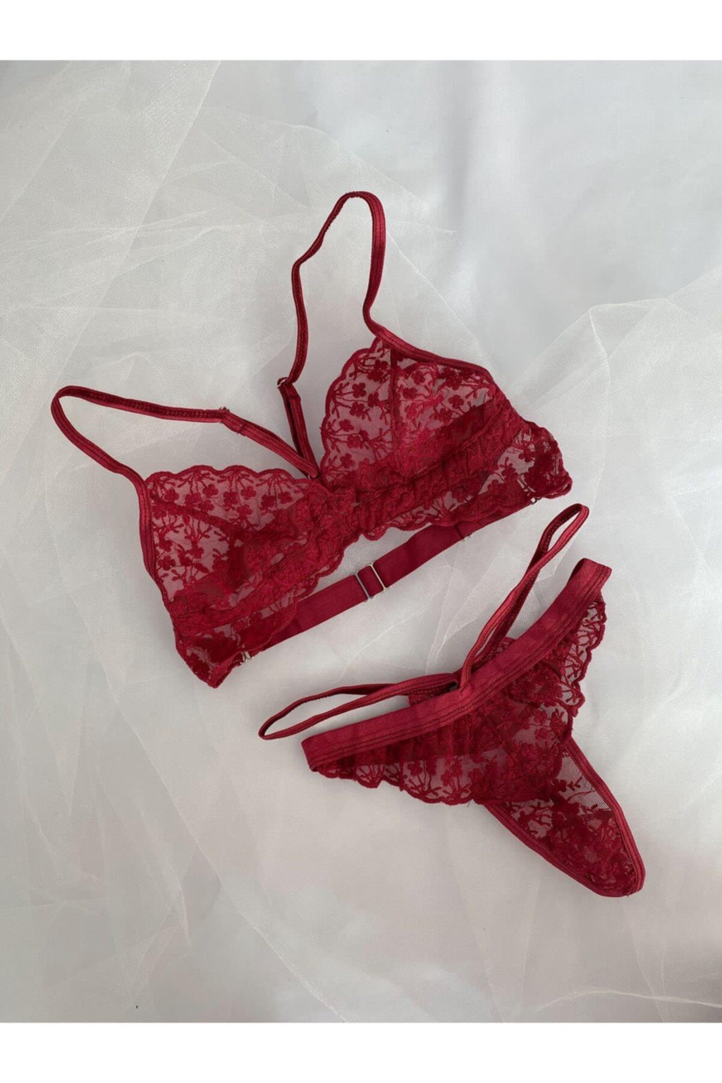 Çiçek Desenli Bordo Bralet Takımı
