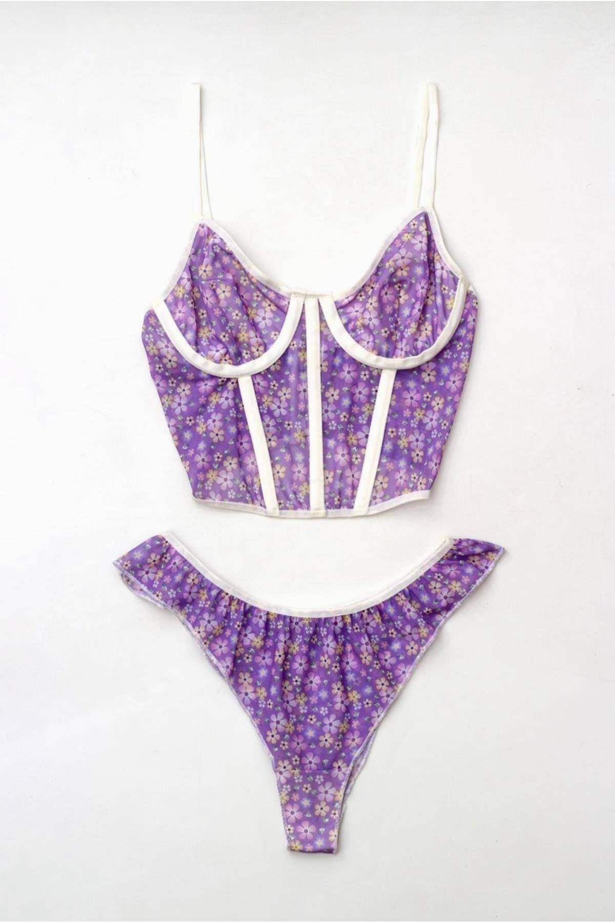 Floral Pattern Bustier Set