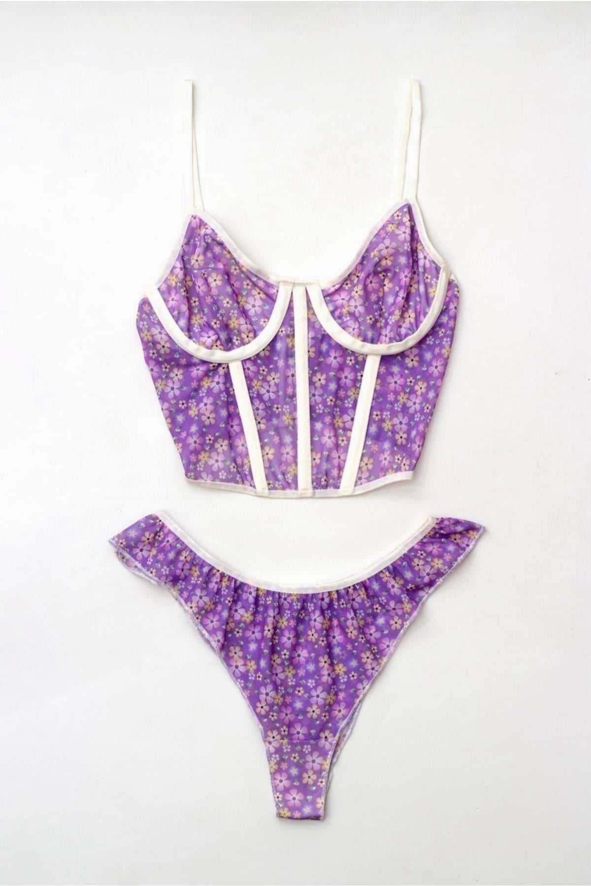 Floral Pattern Bustier Set