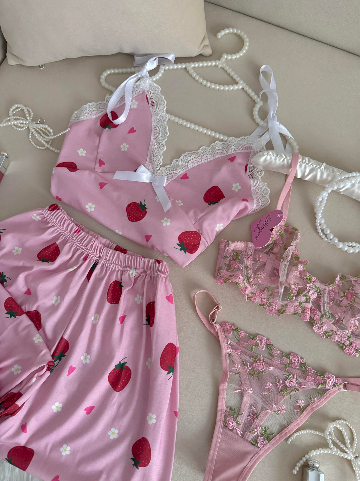Strawberry Patterned Pajama Set