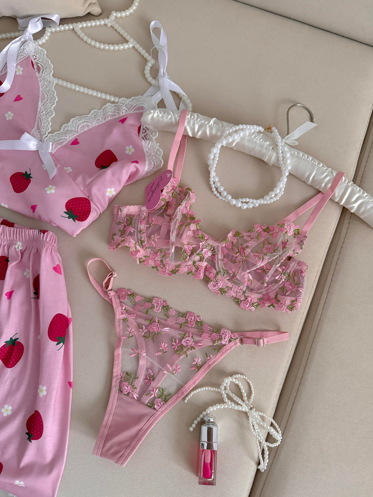 Strawberry Patterned Pajama Set