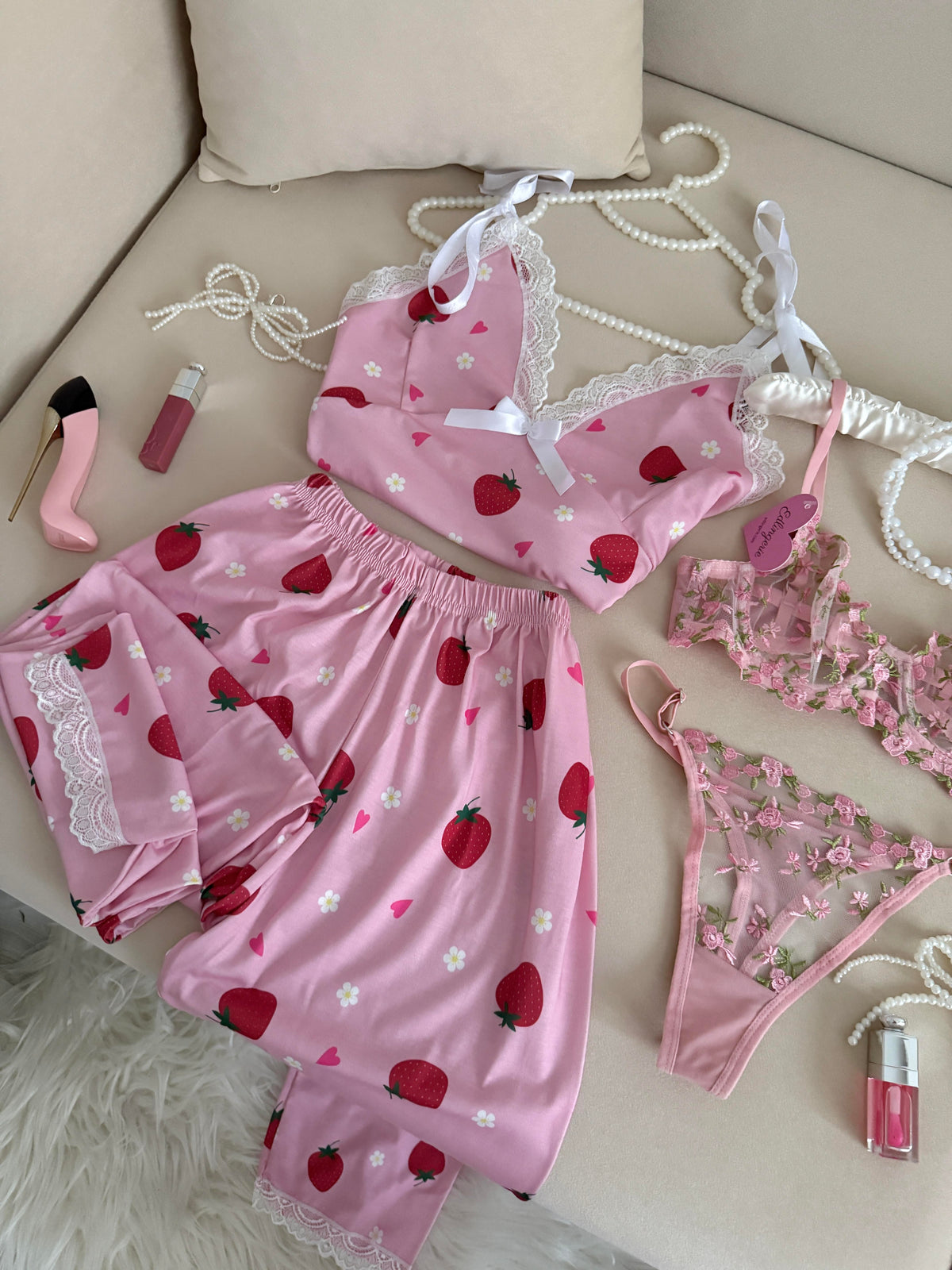 Strawberry Patterned Pajama Set