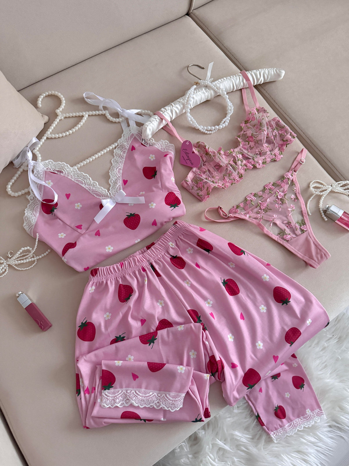 Strawberry Patterned Pajama Set