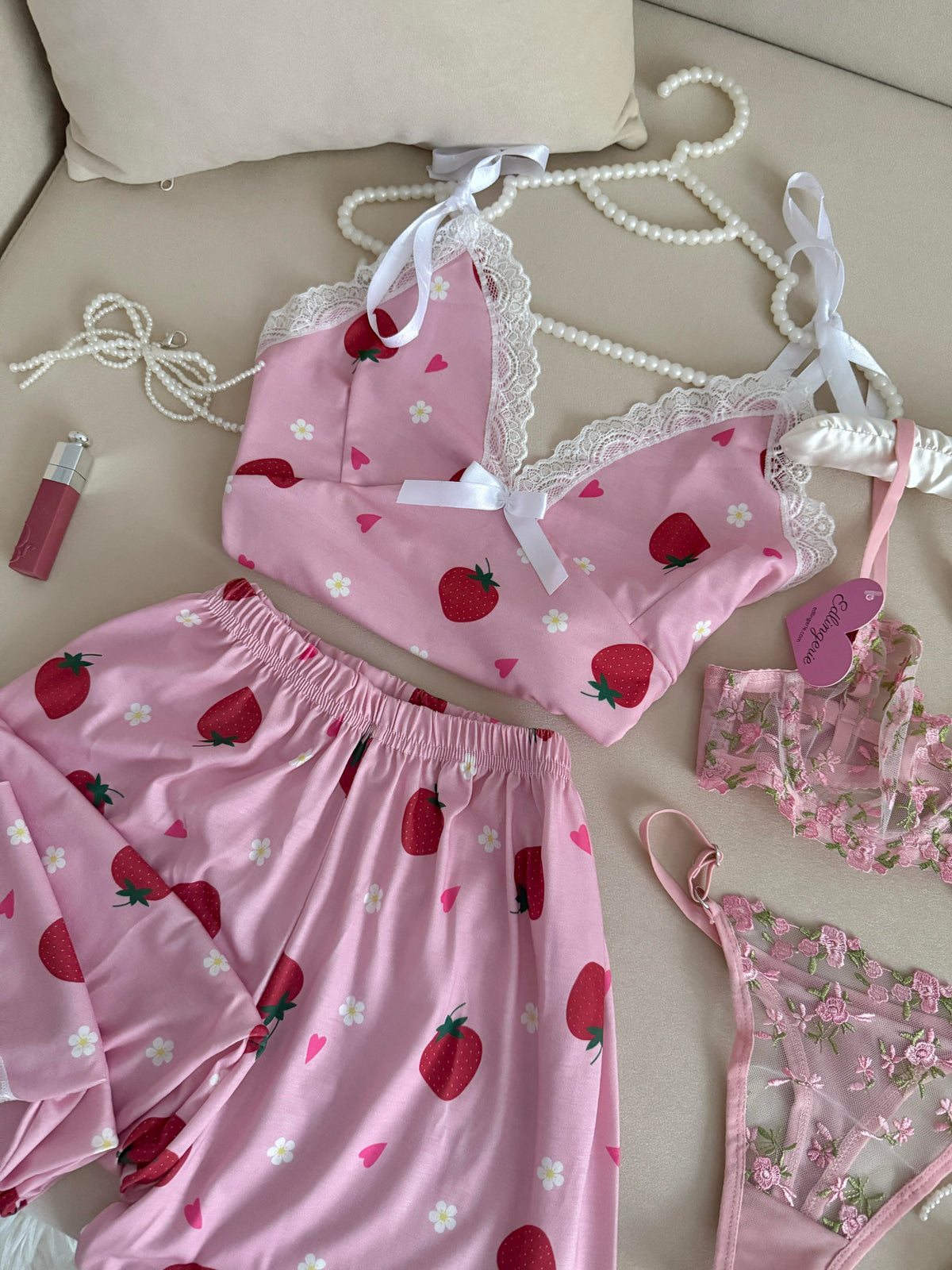 Strawberry Patterned Pajama Set
