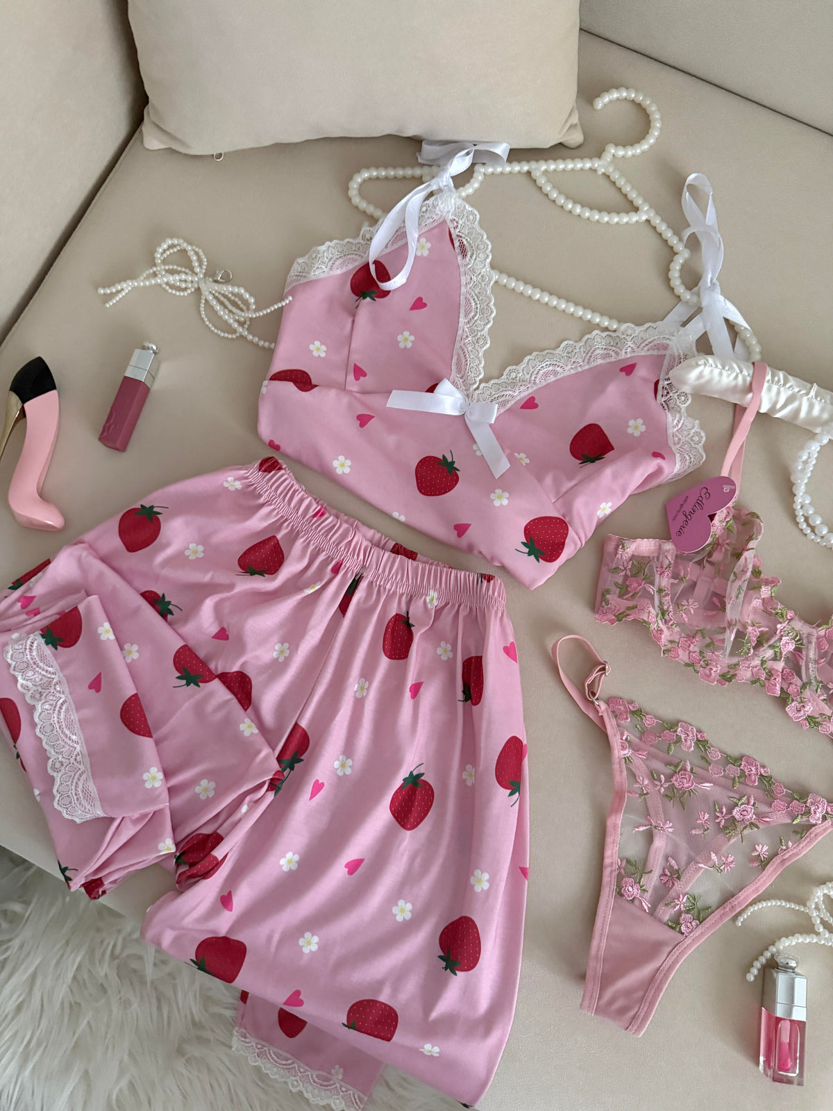 Strawberry Patterned Pajama Set