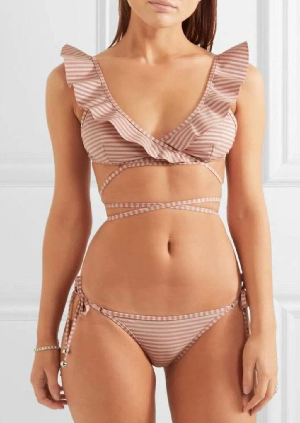 Striped Tie-Detail Bikini Set