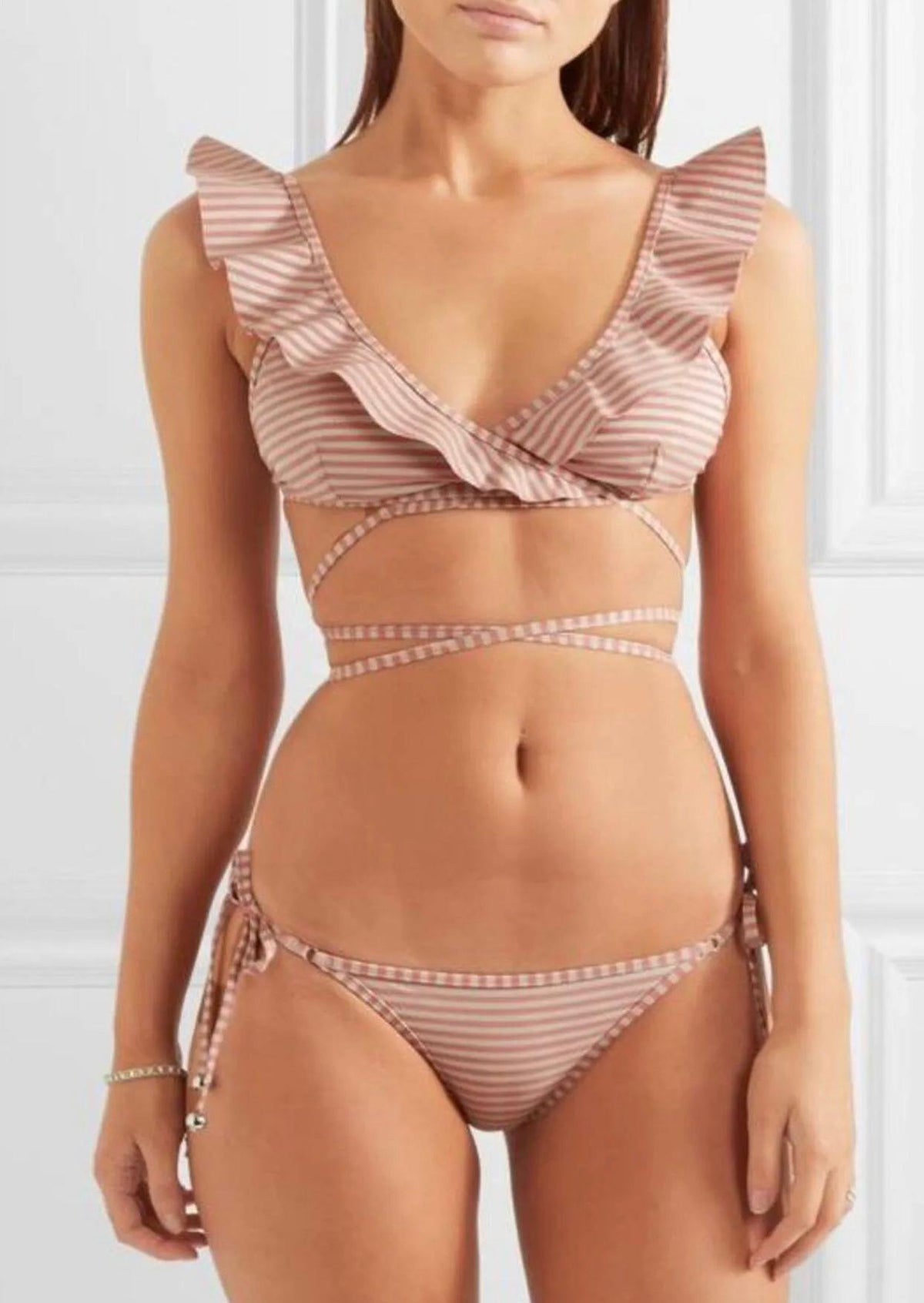 Striped Tie-Detail Bikini Set