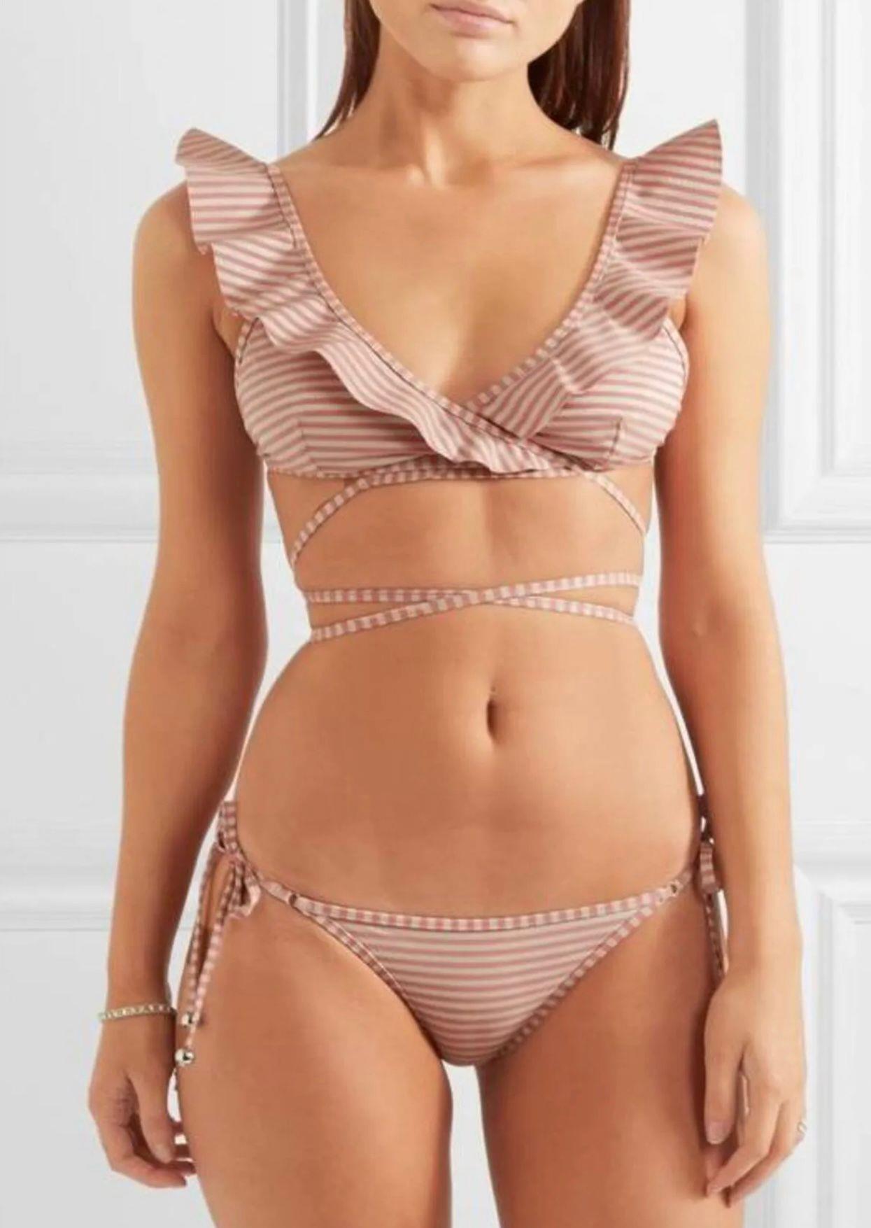 Striped Tie-Detail Bikini Set